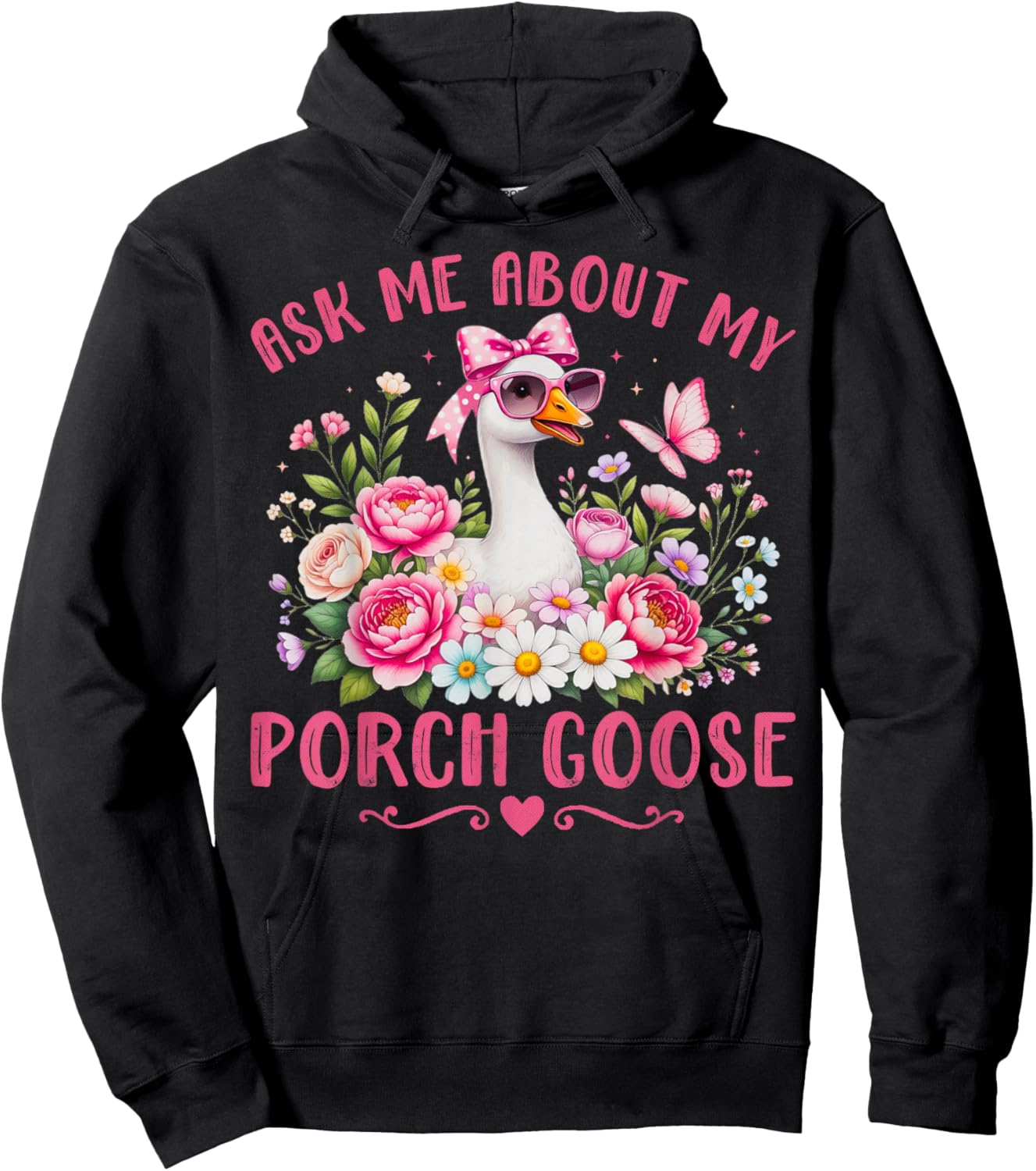 Funny Goose Lovers Graphic Ask Me About My Porch Goose Hoodie - Hoodie | Black