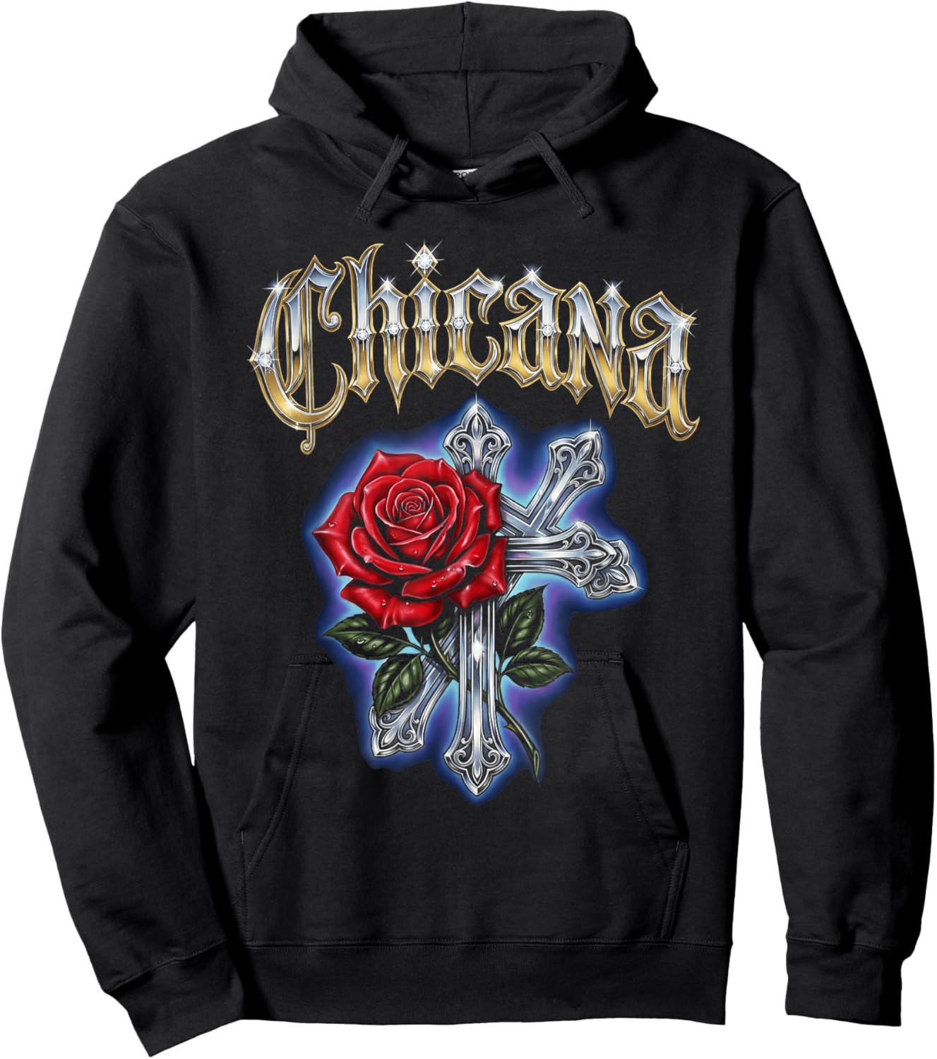 Chicana Rose Cross Heritage Lowrider Art Design Hoodie - Hoodie | Black