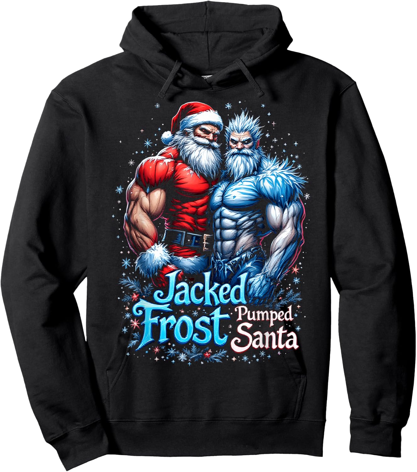 Jacked Frost Pumped Santa Claus Christmas Workout Hoodie - Hoodie | Black