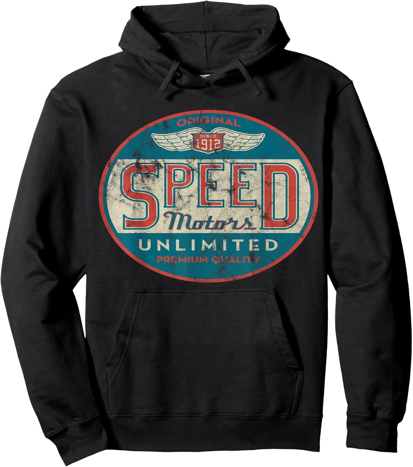 Vintage Speed Motor (Distressed Shirts Women & Men) Hoodie - Hoodie | Black