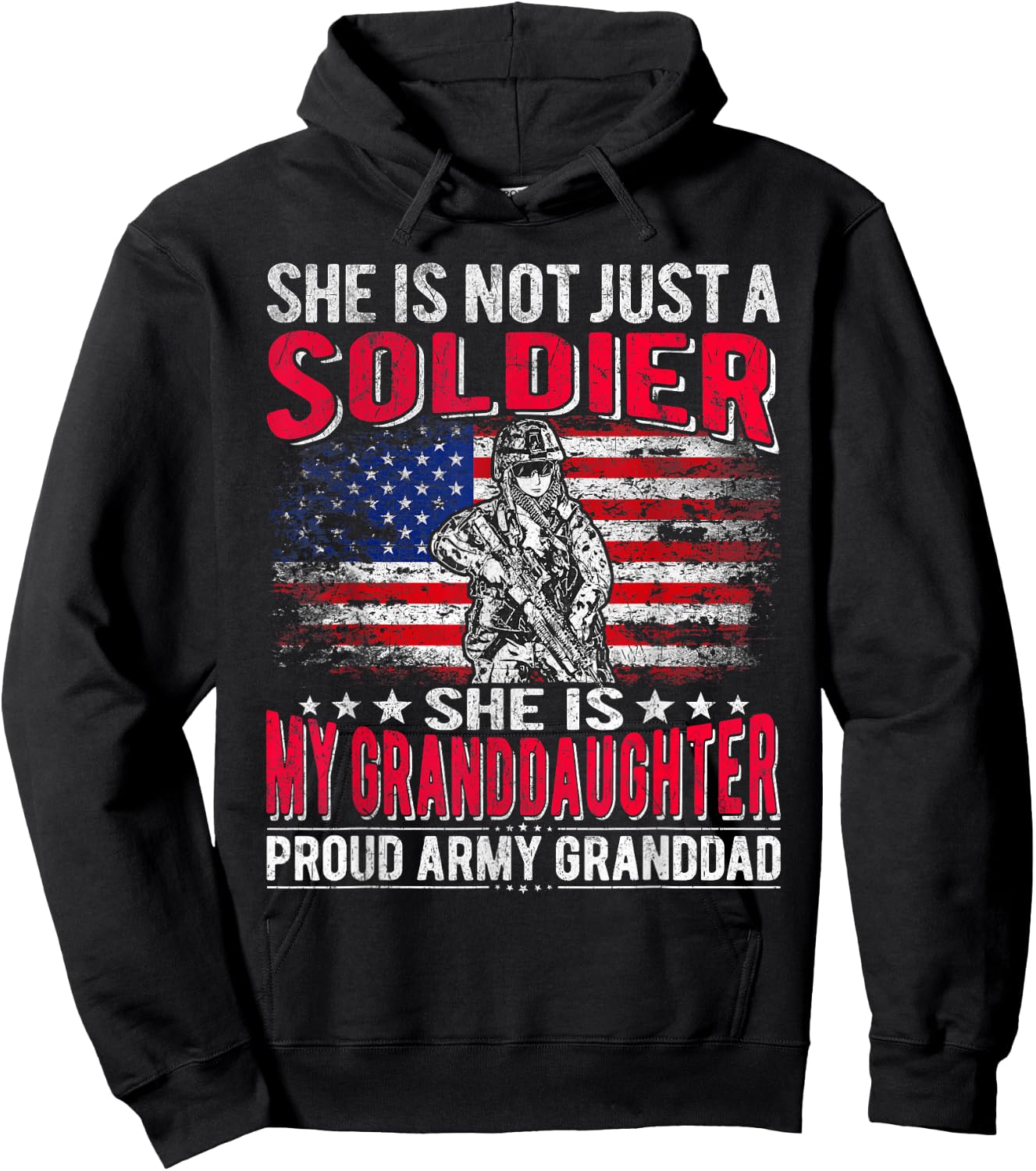 My Granddaughter My Soldier Proud Army Granddad Grandpa Gift Hoodie - Hoodie | Black
