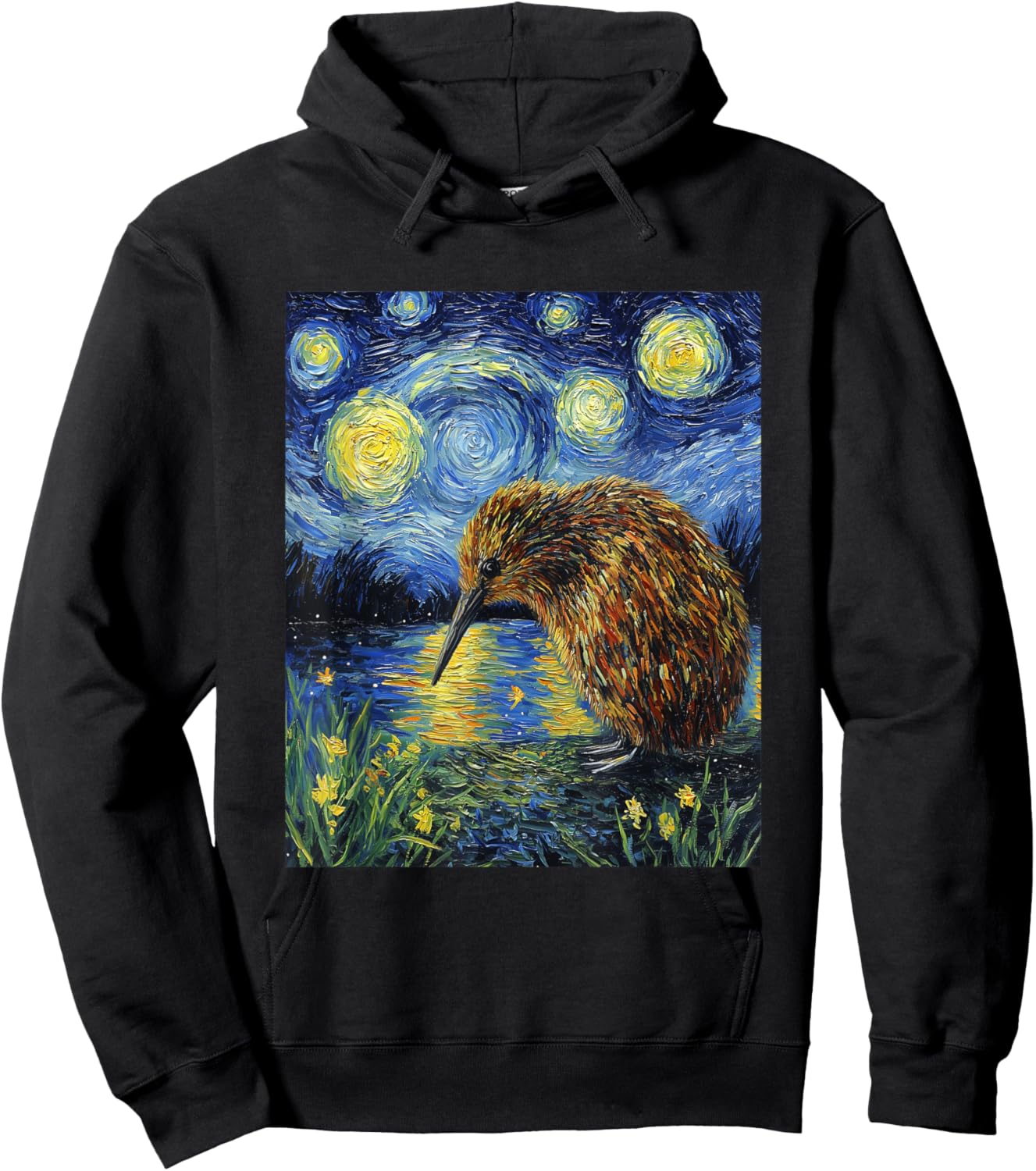 Funny Kiwi Bird - Van Gogh Style - Starry Night Graphic Hoodie - Hoodie | Black