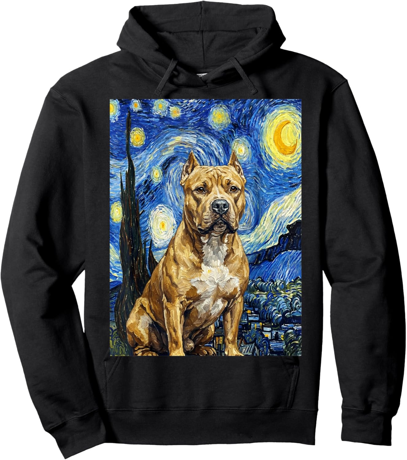 Pitbull Dog Starry Night Art Painting Style Hoodie - Hoodie | Black