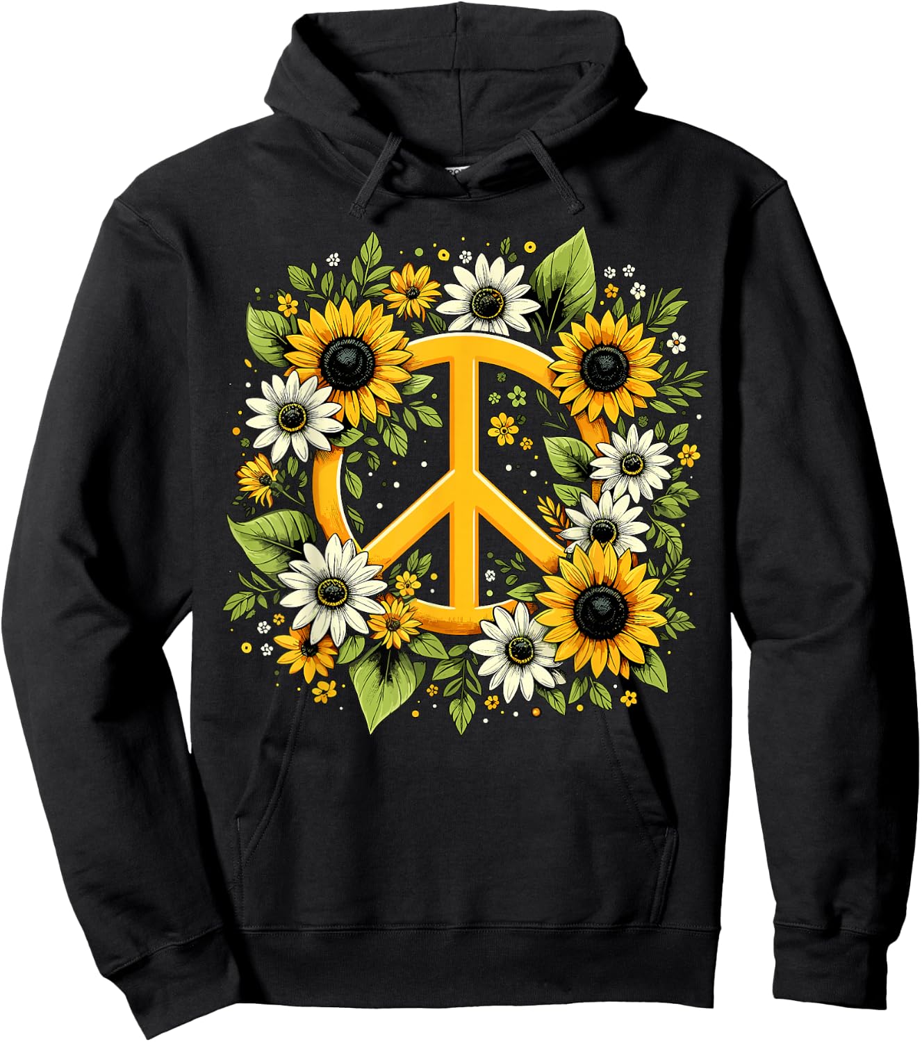 Hippie Peace Sign Flower Sunflower Hippie Hoodie - Hoodie | Black