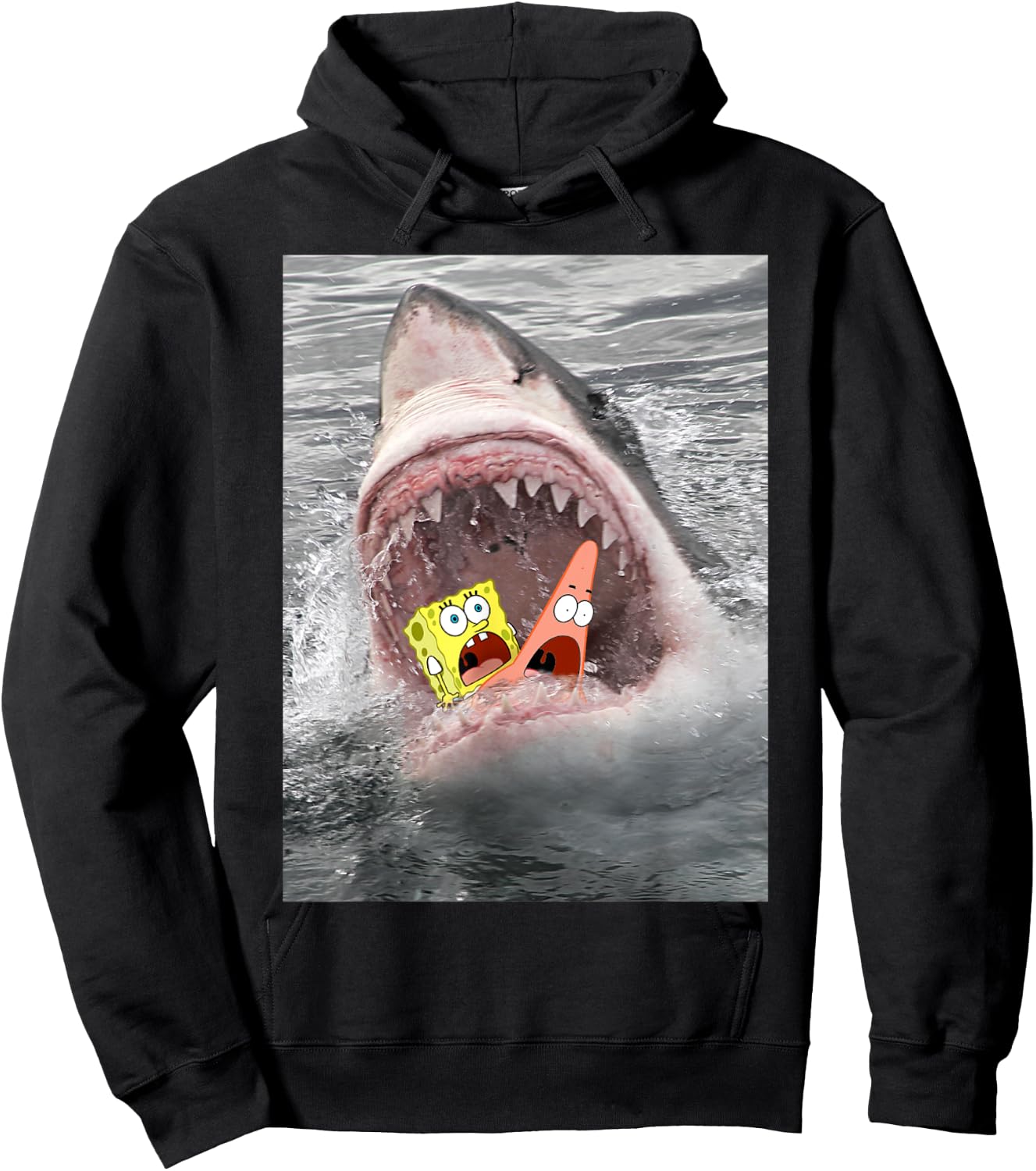 Spongebob SquarePants Shark Attack Humorous Hoodie - Hoodie | Black