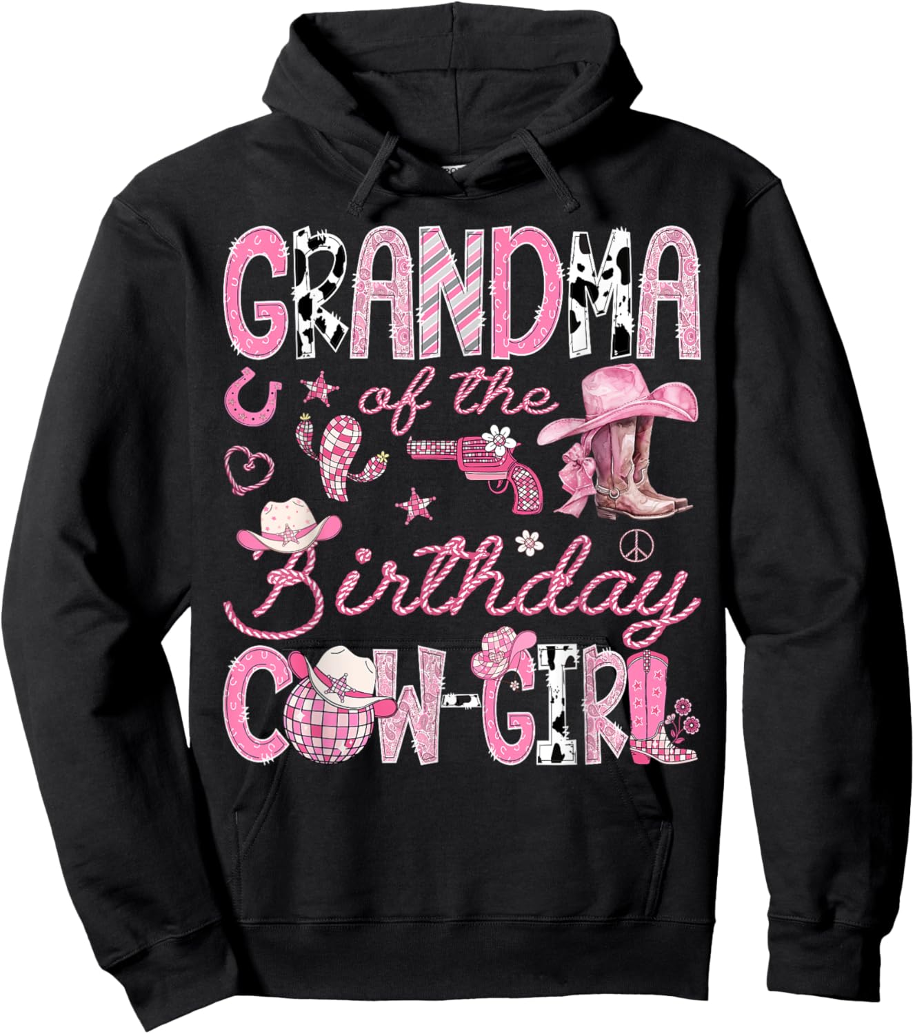 Grandma of The Birthday Cow-Girl Rodeo Western Coquette Hoodie - Hoodie | Black