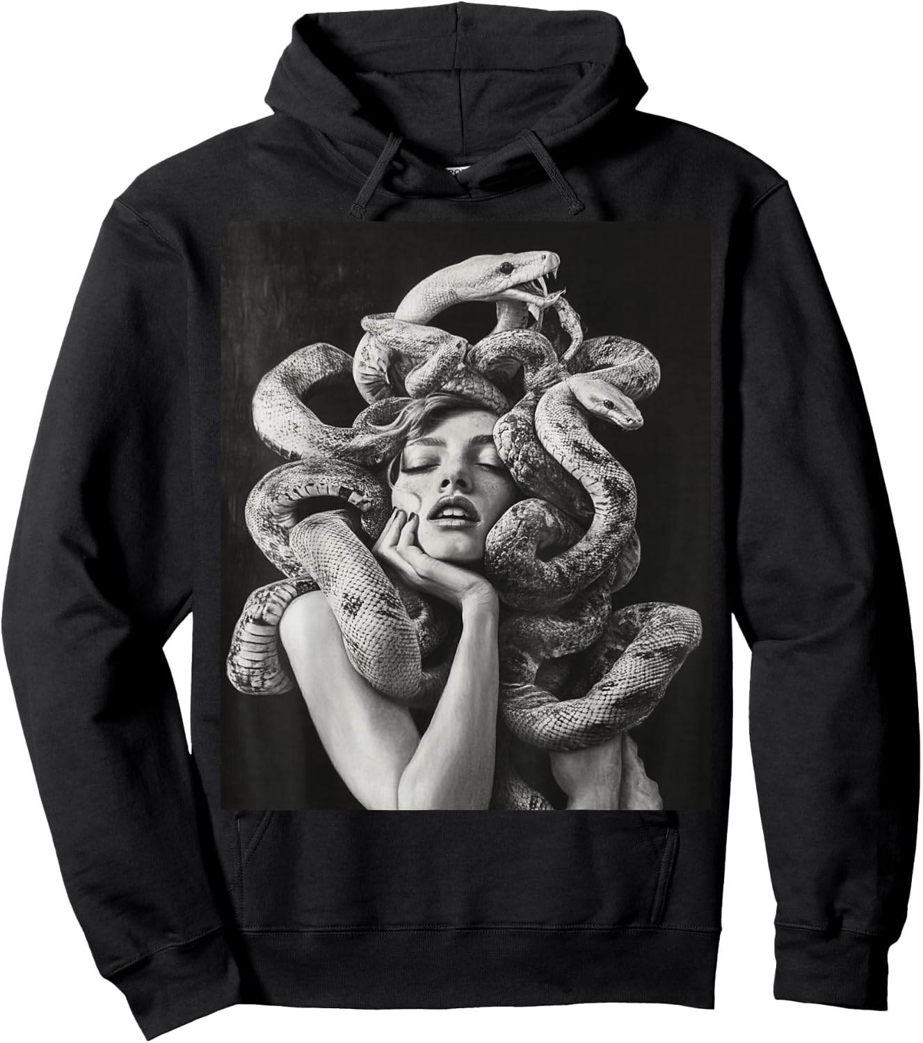 Goth Medusa Tops Black Gothic White Design Snake Hoodie - Hoodie | Black