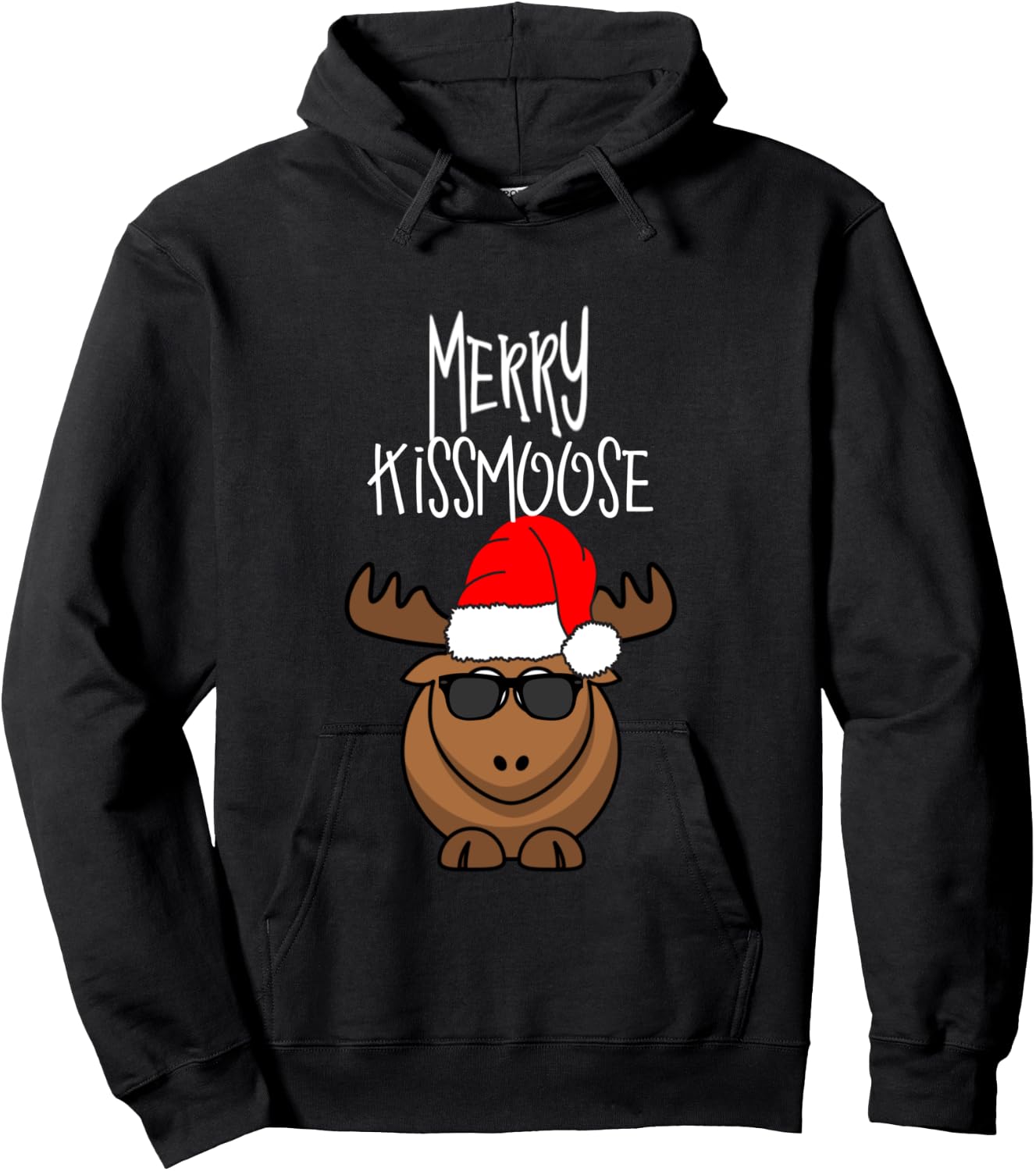 Funny Merry Kissmoose Xmas Antlers Santa Hat Decor Women Men Hoodie - Hoodie | Black