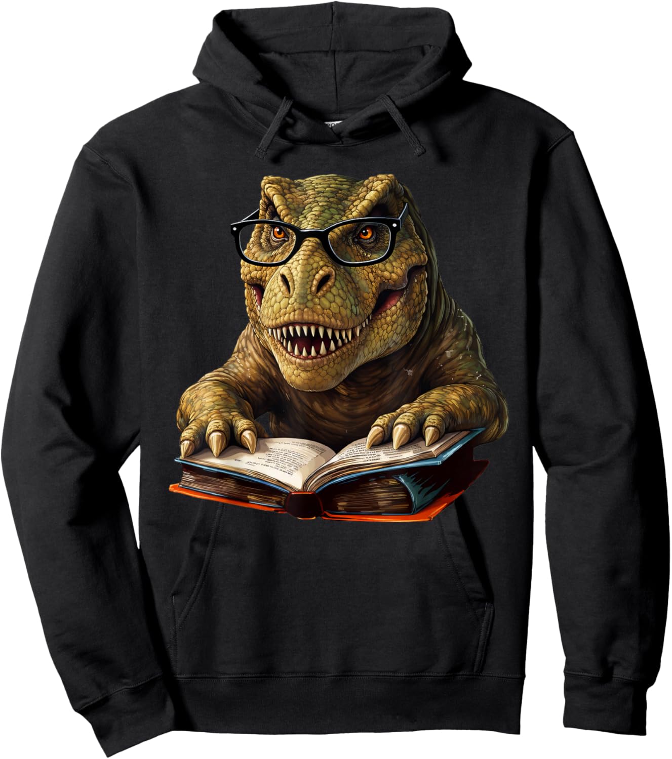 T-Rex Dinosaur Reading Book Nerd Hoodie - Hoodie | Black