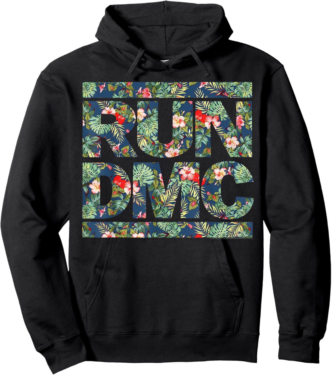 Run DMC Official Floral Blue Logo Hoodie - Hoodie | Black