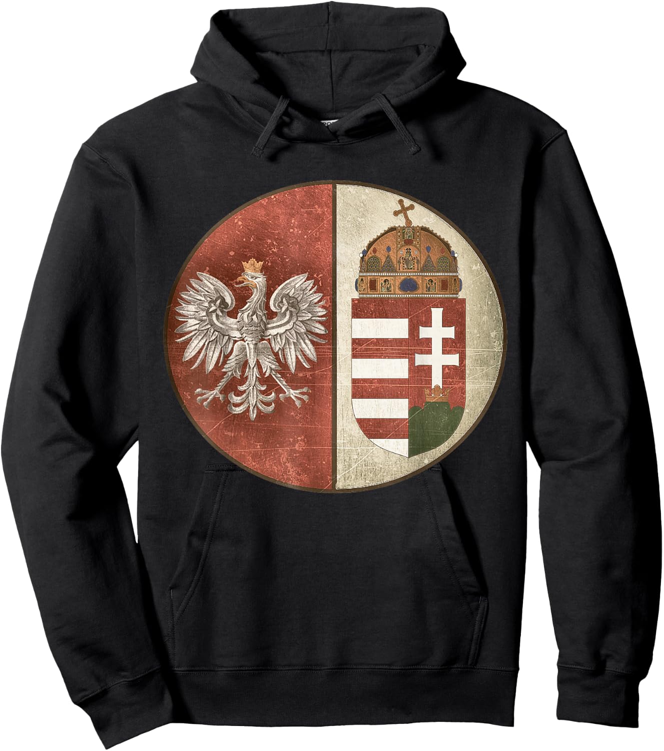 Poland Hungary Heritage Vintage-look Polska Hungarian Hoodie - Hoodie | Black