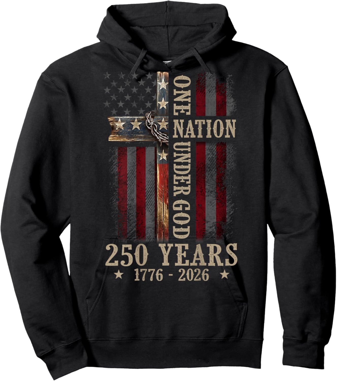One Nation Under God 250 Years 250th Anniversary (ON Back) Hoodie - Hoodie | Black