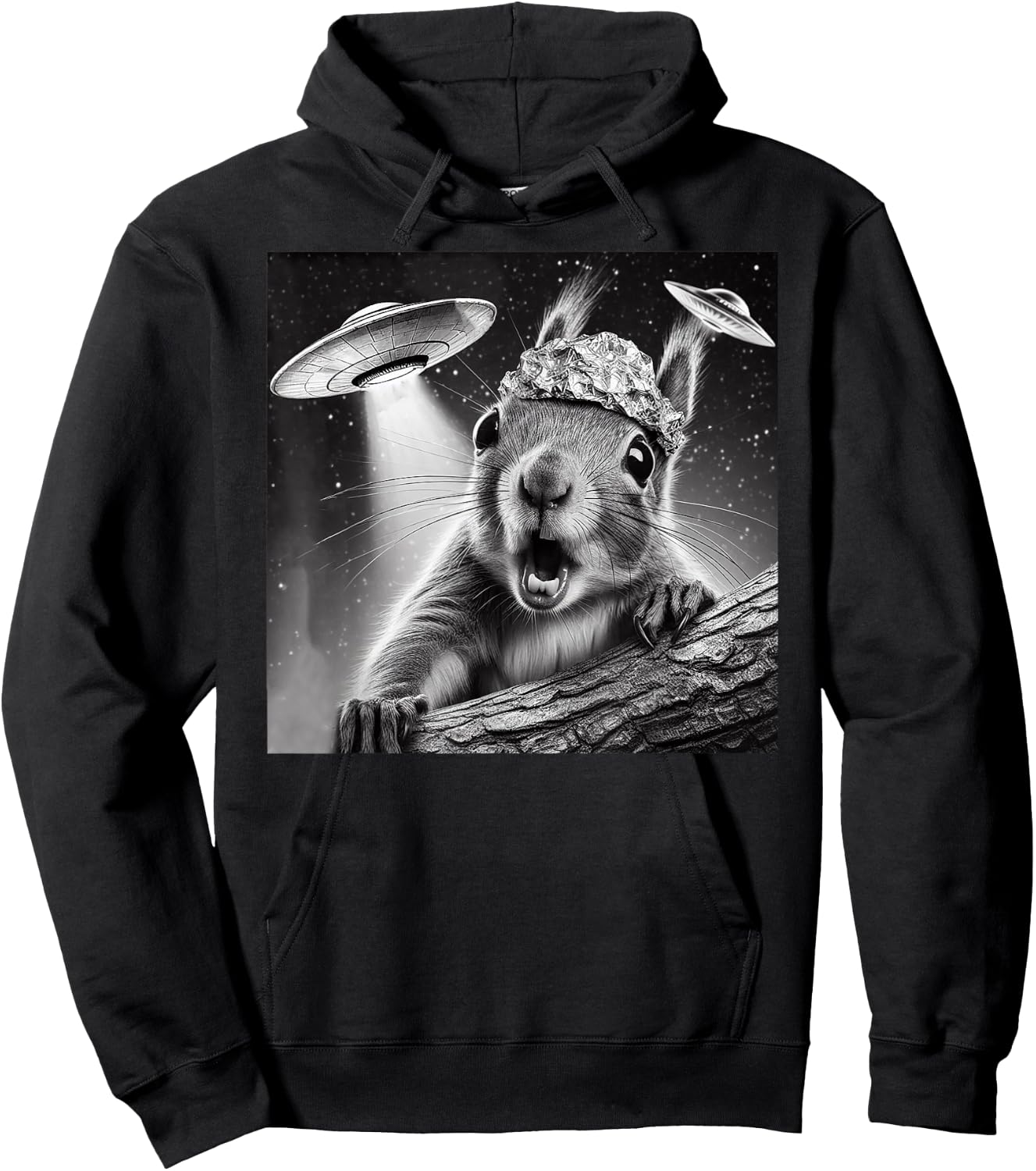 Funny Alien Squirrel Selfie With Alu Hat UFO Encounter Hoodie - Hoodie | Black