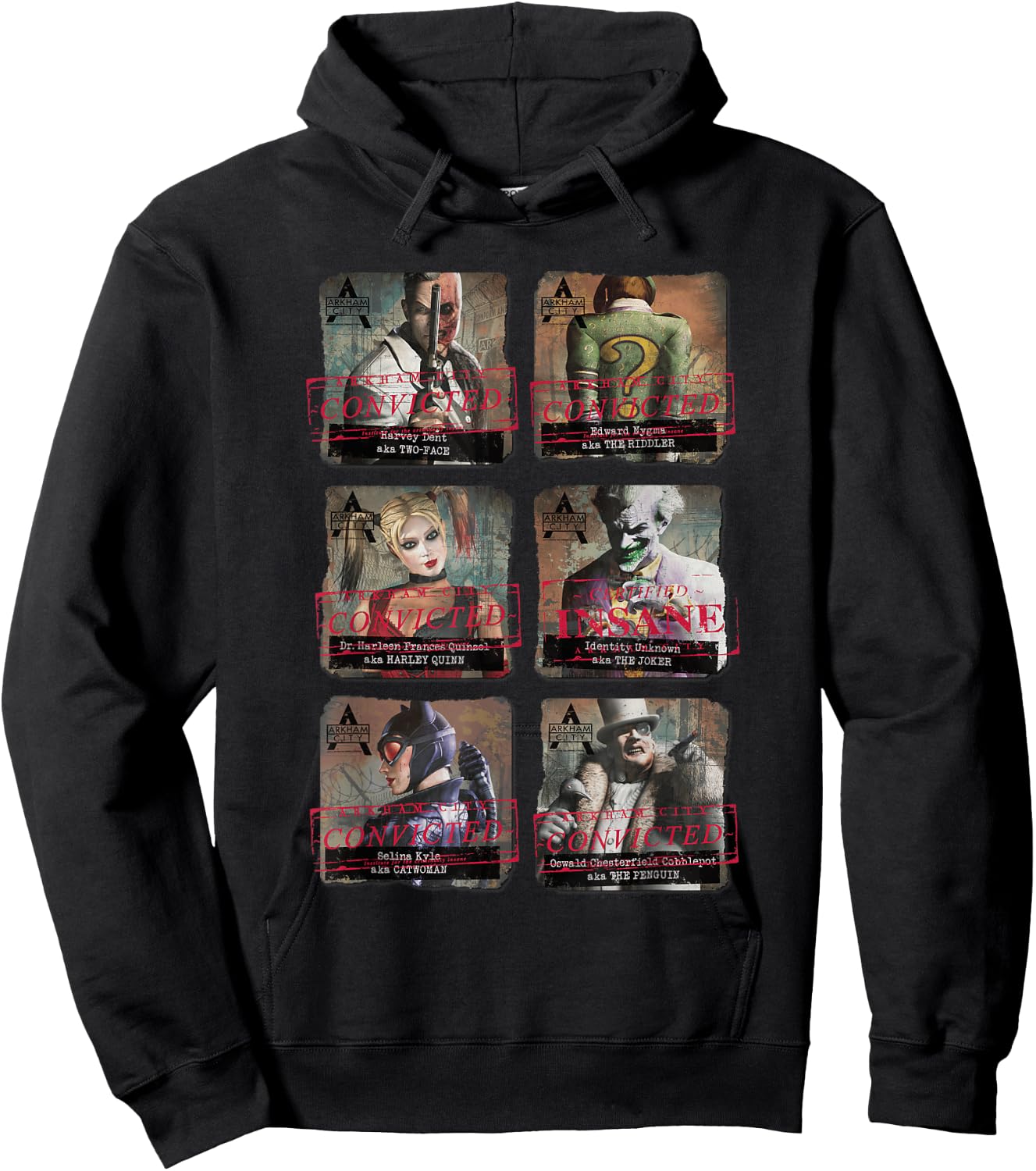 DC Comics Batman Arkham City Arkham Lineup - -Adults, Black, Small Hoodie - Hoodie | Black