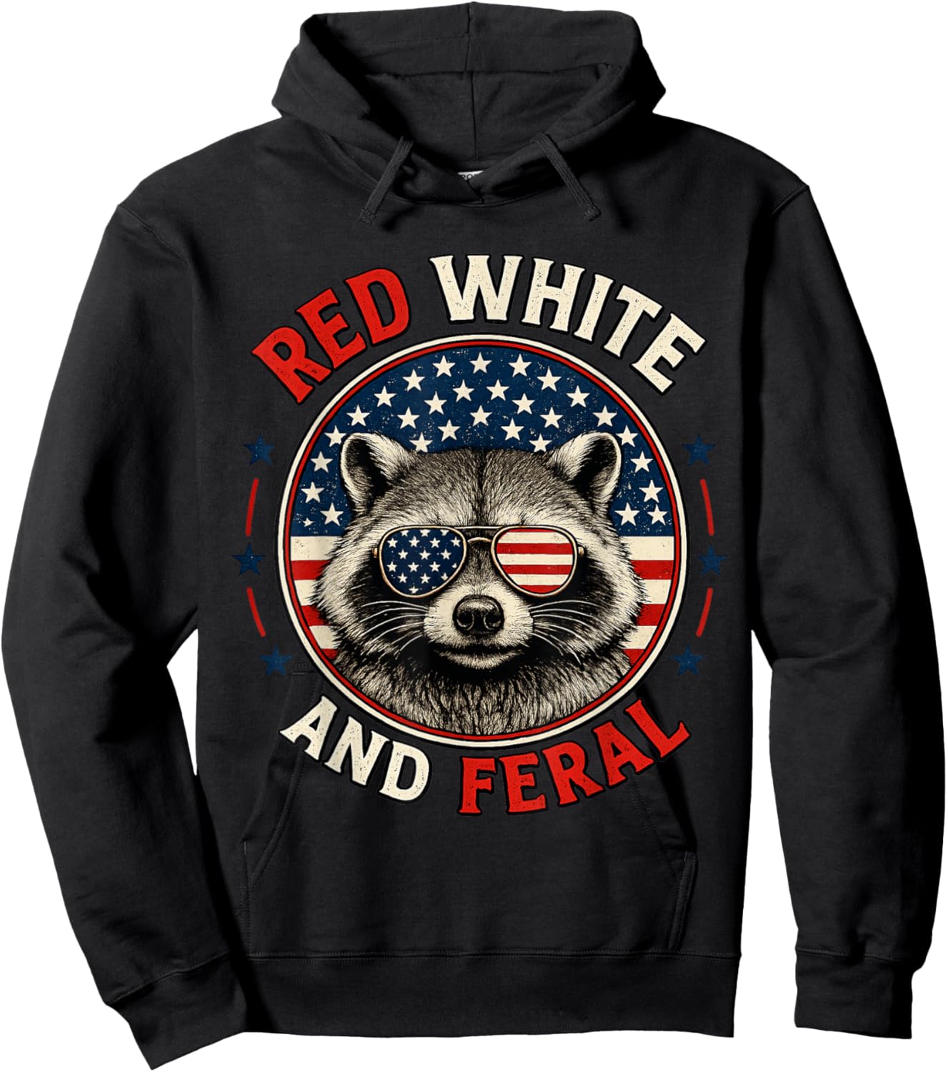 Red White and Feral Funny Raccoon 4th of July Patriotic Boys Hoodie - Hoodie | Black