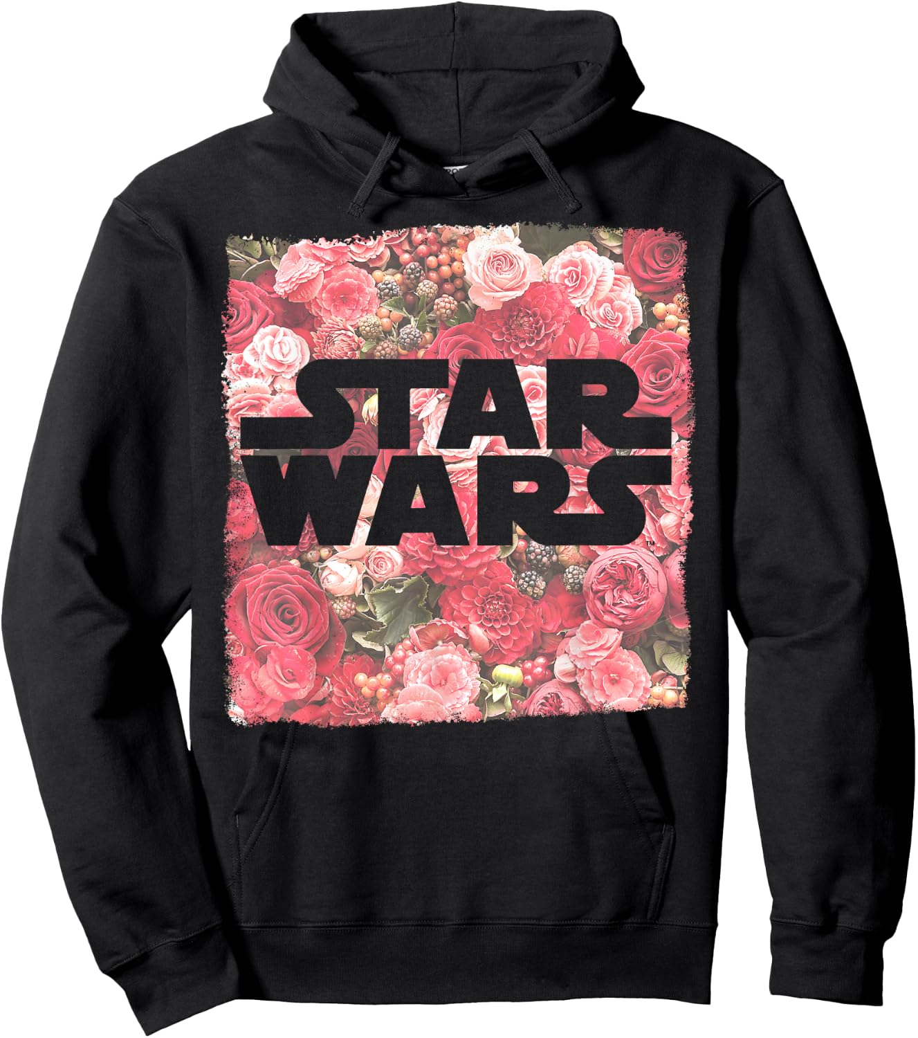 Star Wars Rose Floral Print Logo Fill Pattern Hoodie - Hoodie | Black
