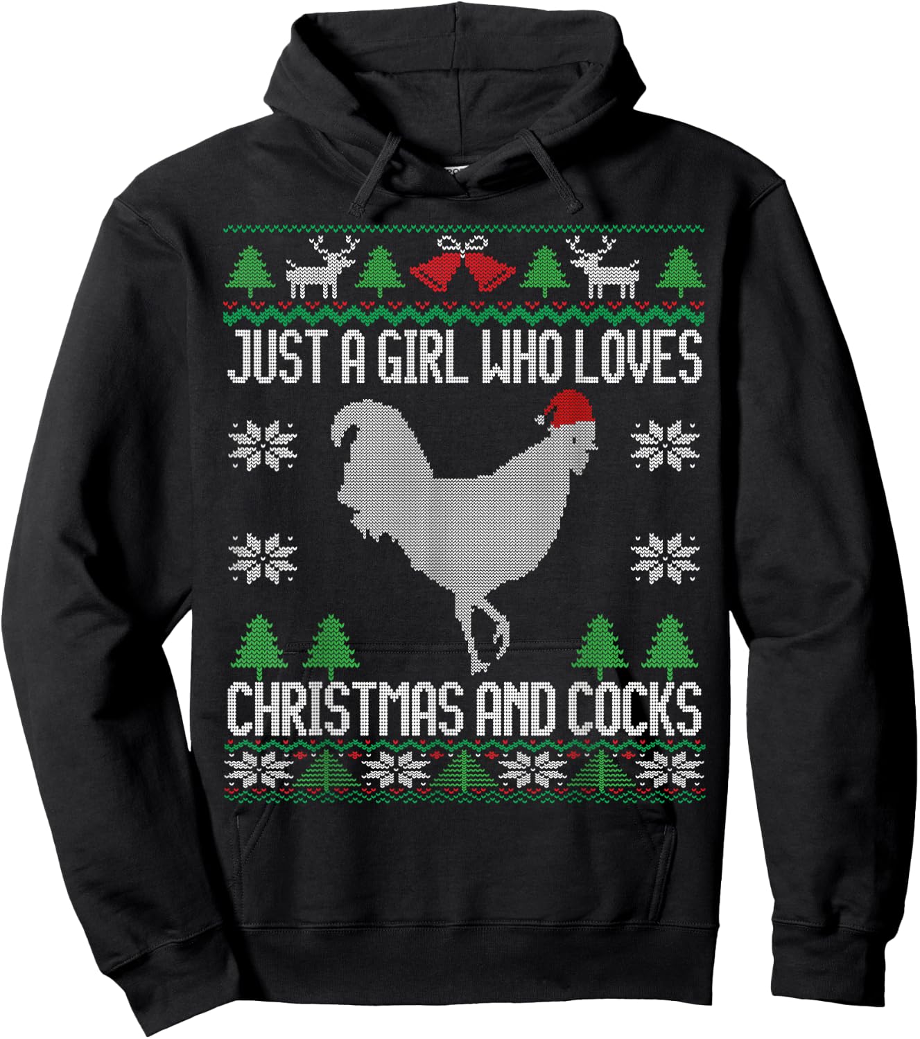 Just a Girl Who Loves Christmas and Cocks Ugly Christmas Hoodie - Hoodie | Black