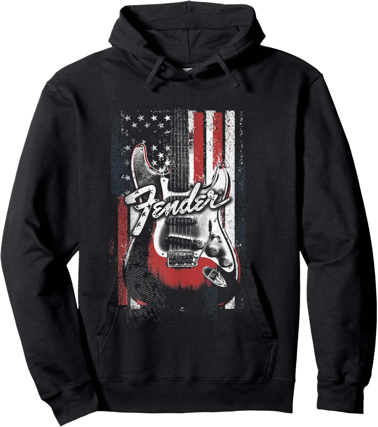 Fender 4th Of July Red White & Rock Vintage Poster Hoodie - Hoodie | Black