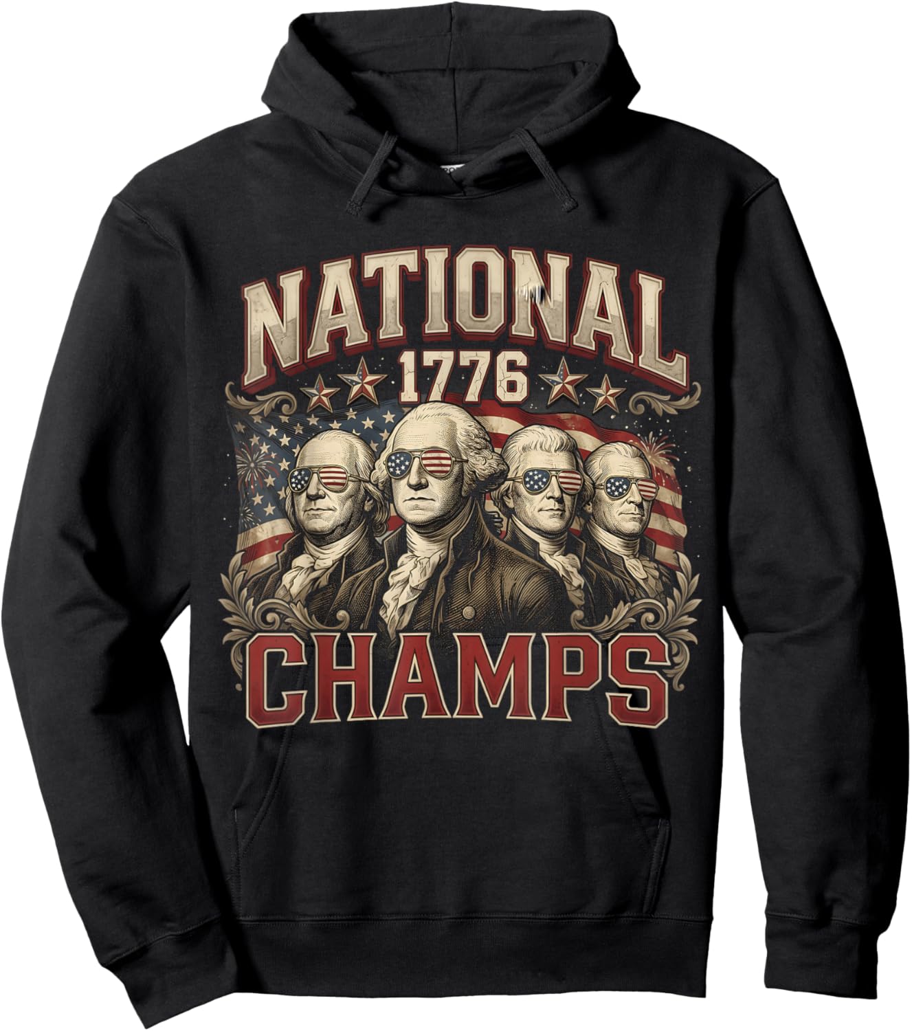 1776 National Champs Funny Patriotic America Founding Father Hoodie - Hoodie | Black