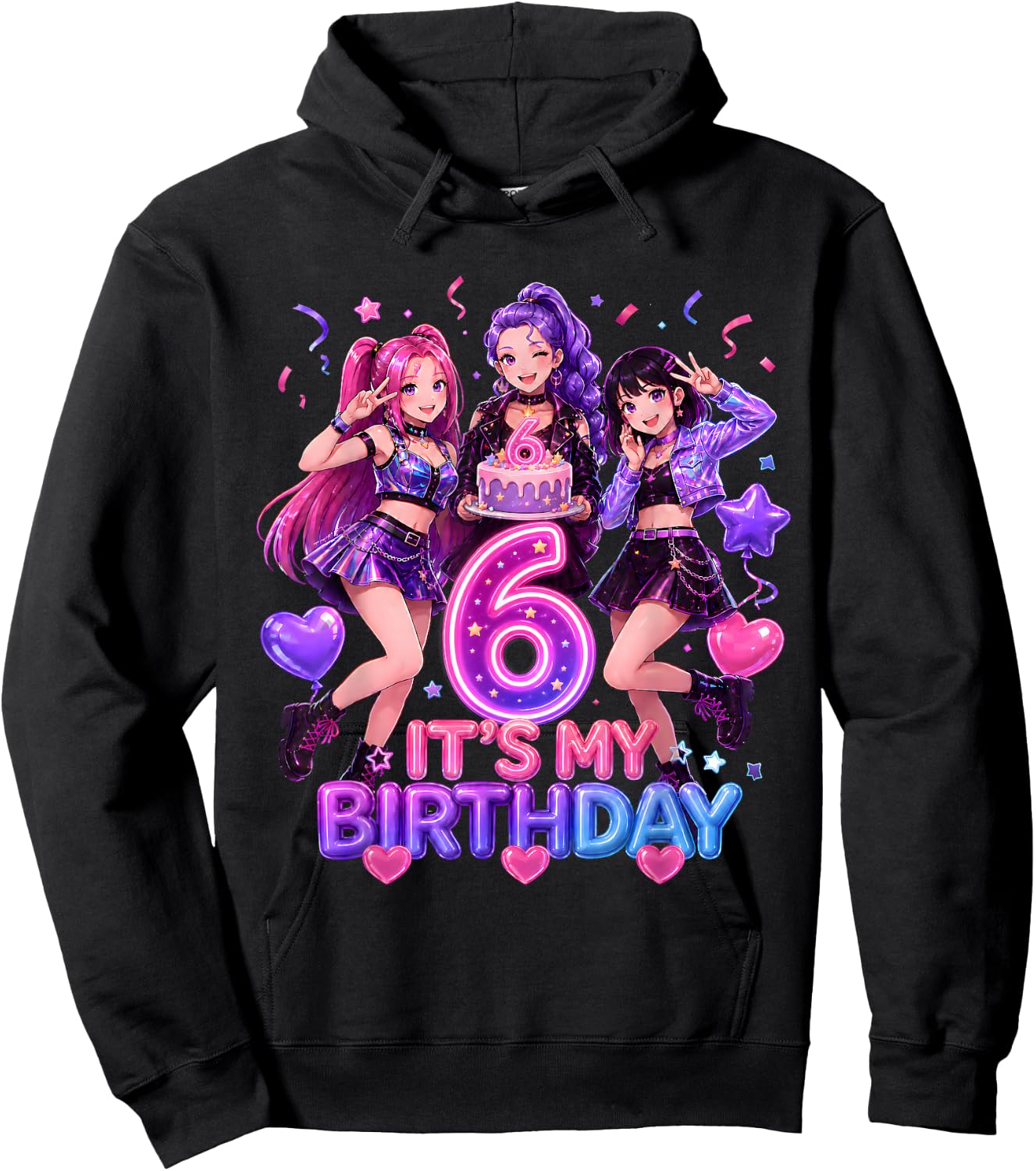 Kids It's My 6th K Pop Birthday Girl 6 Year Old K-Pop Bday Hoodie - Hoodie | Black