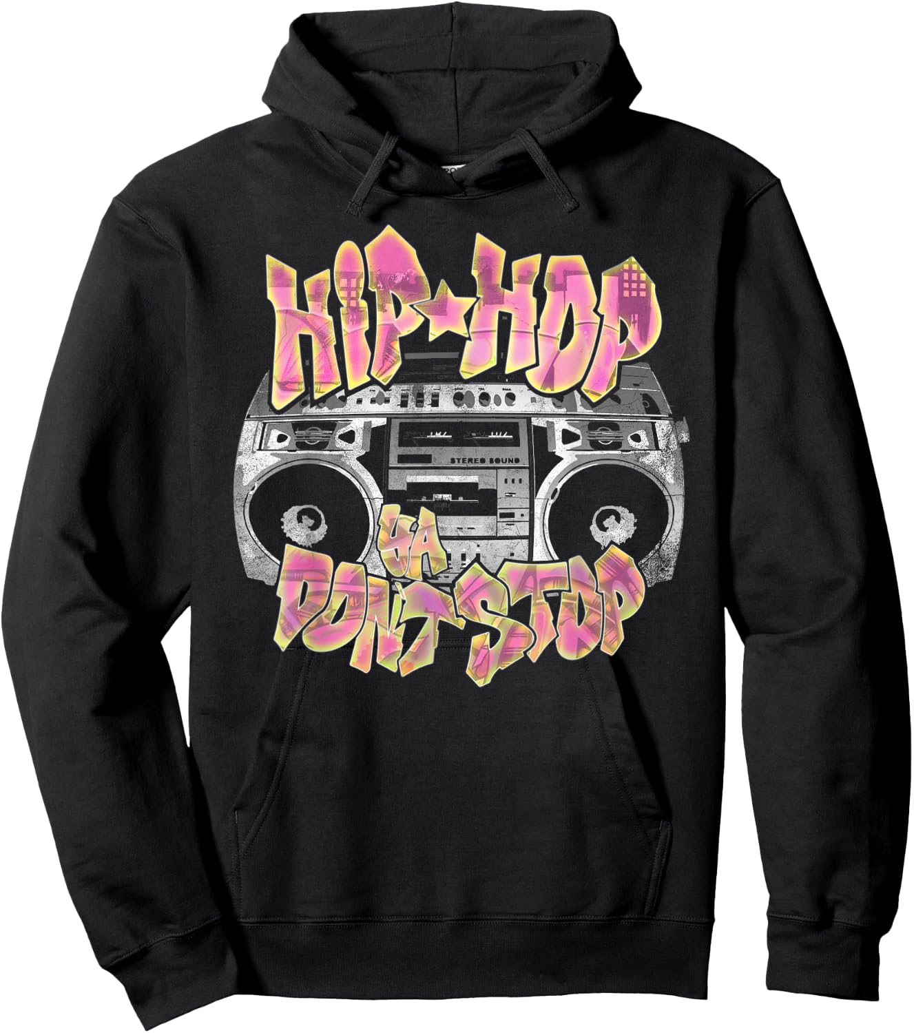 Hip Hop Ya Don't Stop - Old School 80s 90s Boombox Hoodie - Hoodie | Black
