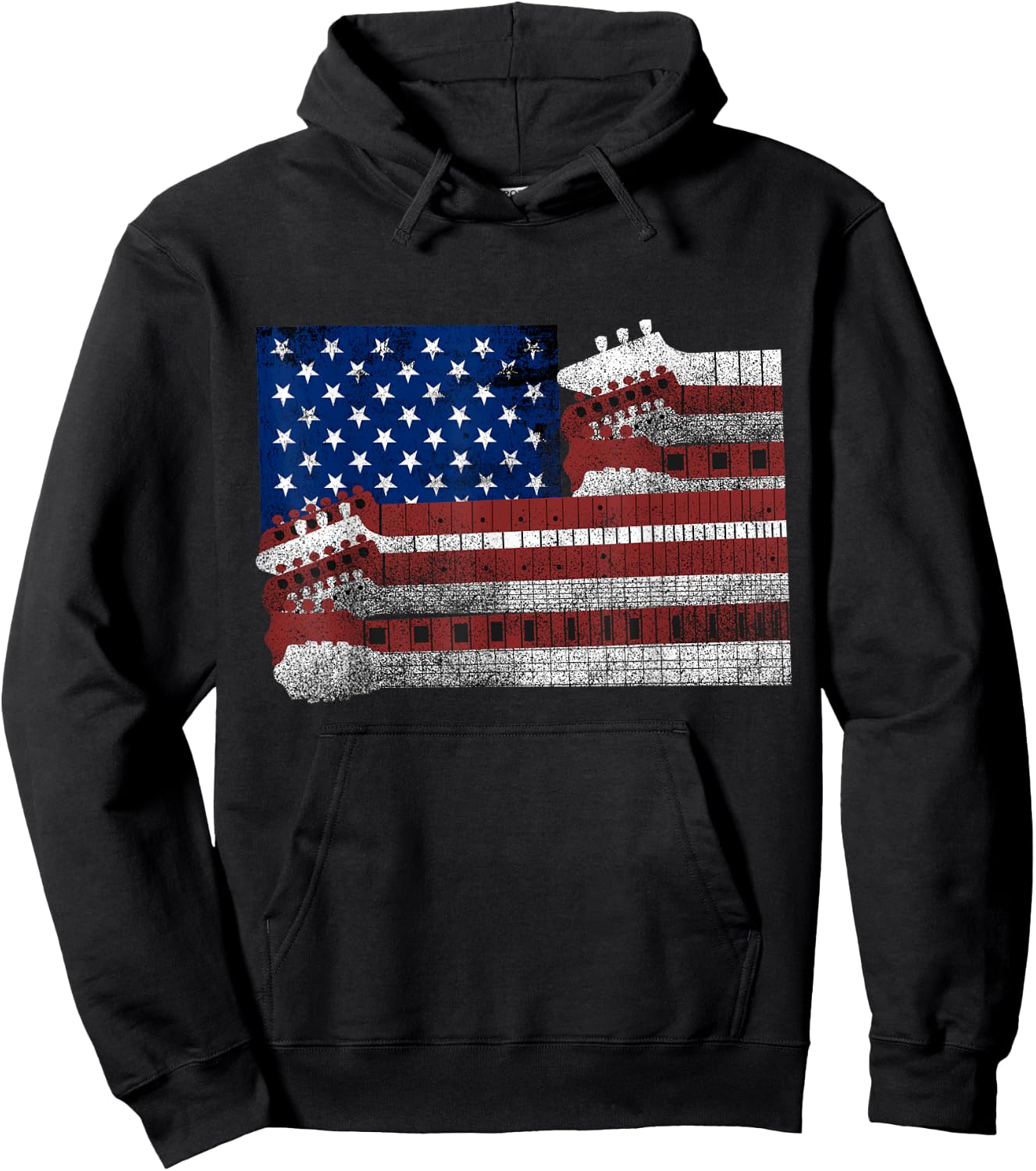 Guitar - US Flag Lovers - USA Patriotic Guitarist Women Kids Men Hoodie - Hoodie | Black