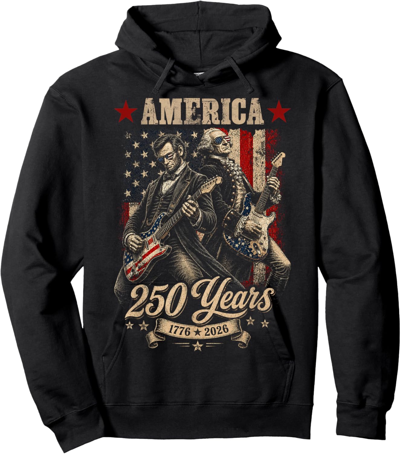 George Washington Lincoln Playing Guitar Abe Lincoln 250th Hoodie - Hoodie | Black