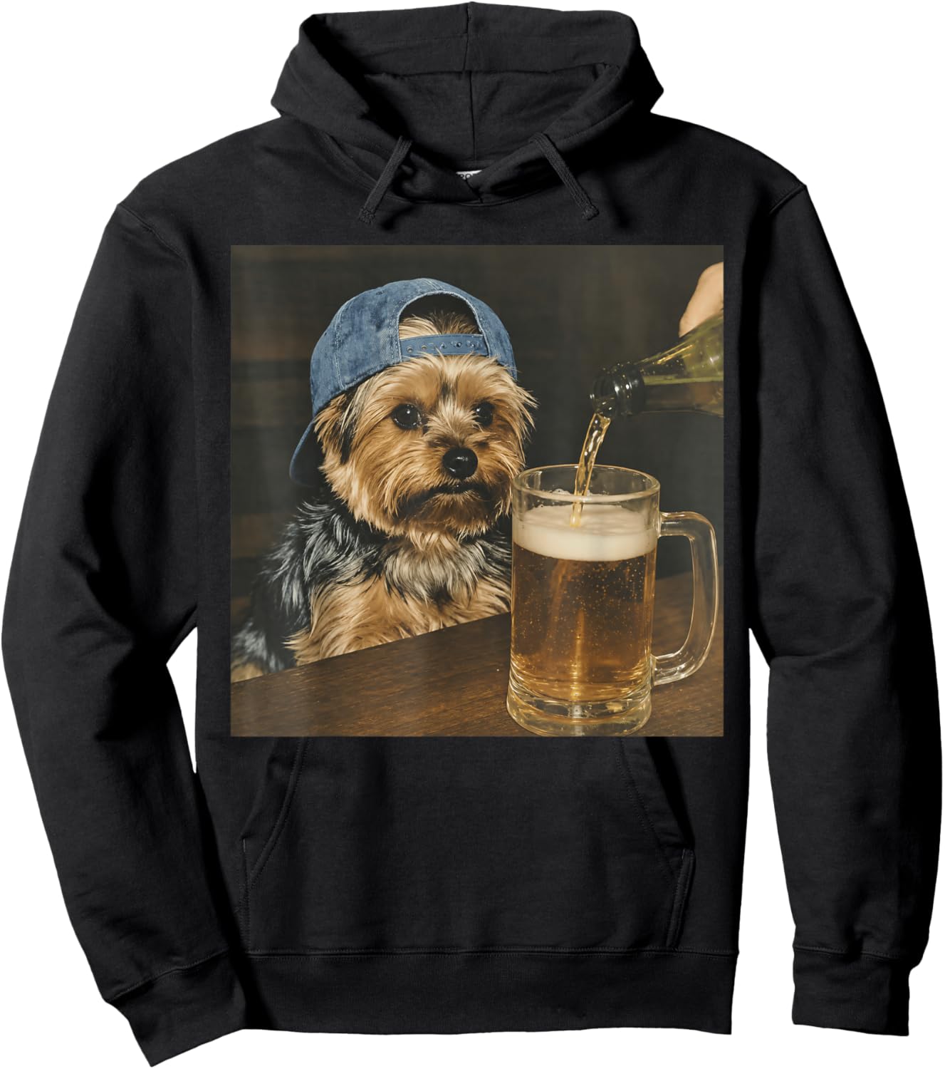 Vintage Yorkie Drinking Beer Funny Yorkie Dog Meme Hoodie - Hoodie | Black
