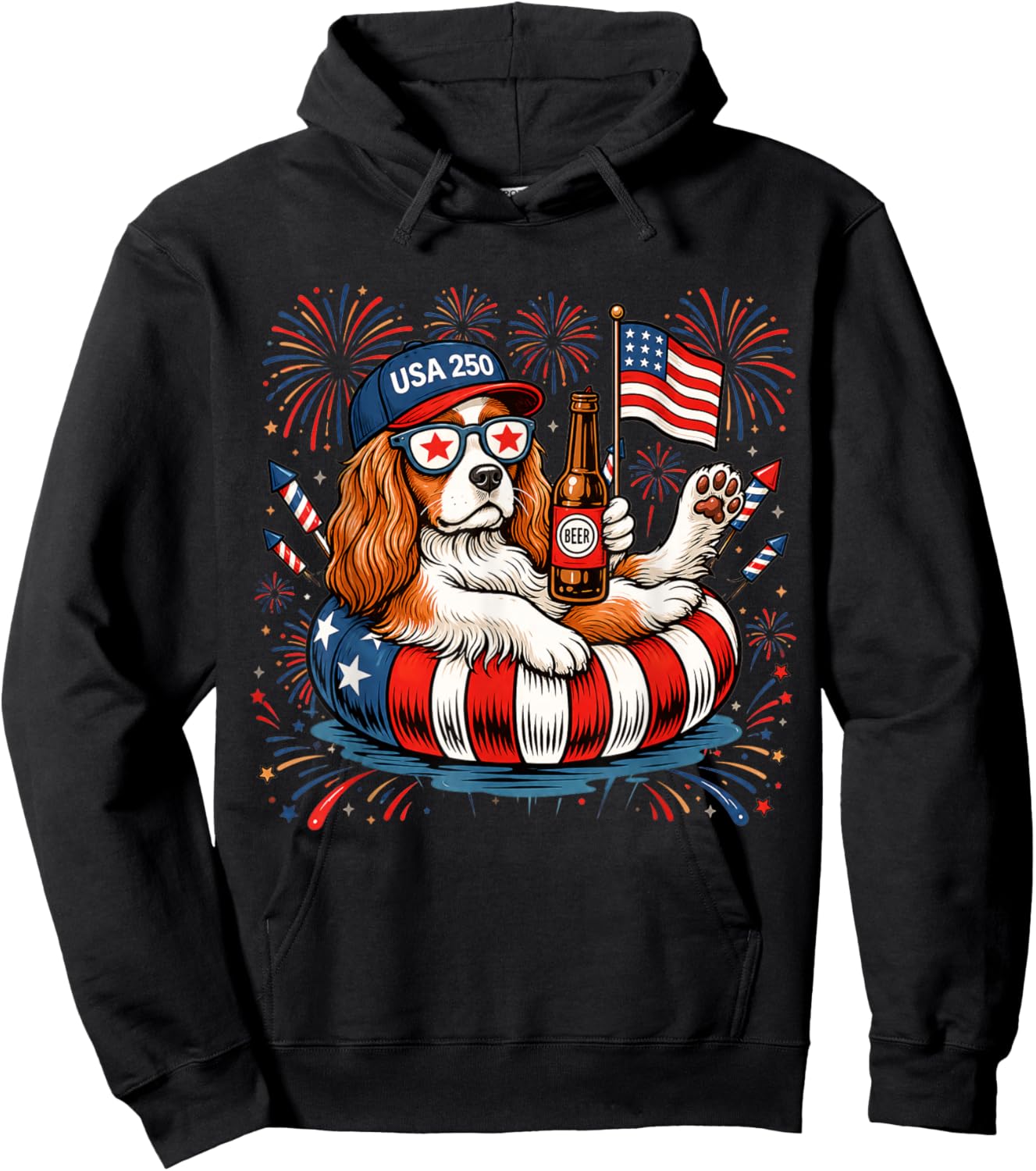 Patriotic Cavalier King Charles 4th of July USA 250 Years Hoodie - Hoodie | Black