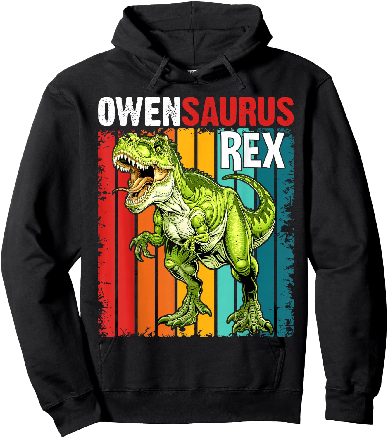 Owen Saurus Funny Personalized Dinosaur T Rex Name Boys Hoodie - Hoodie | Black