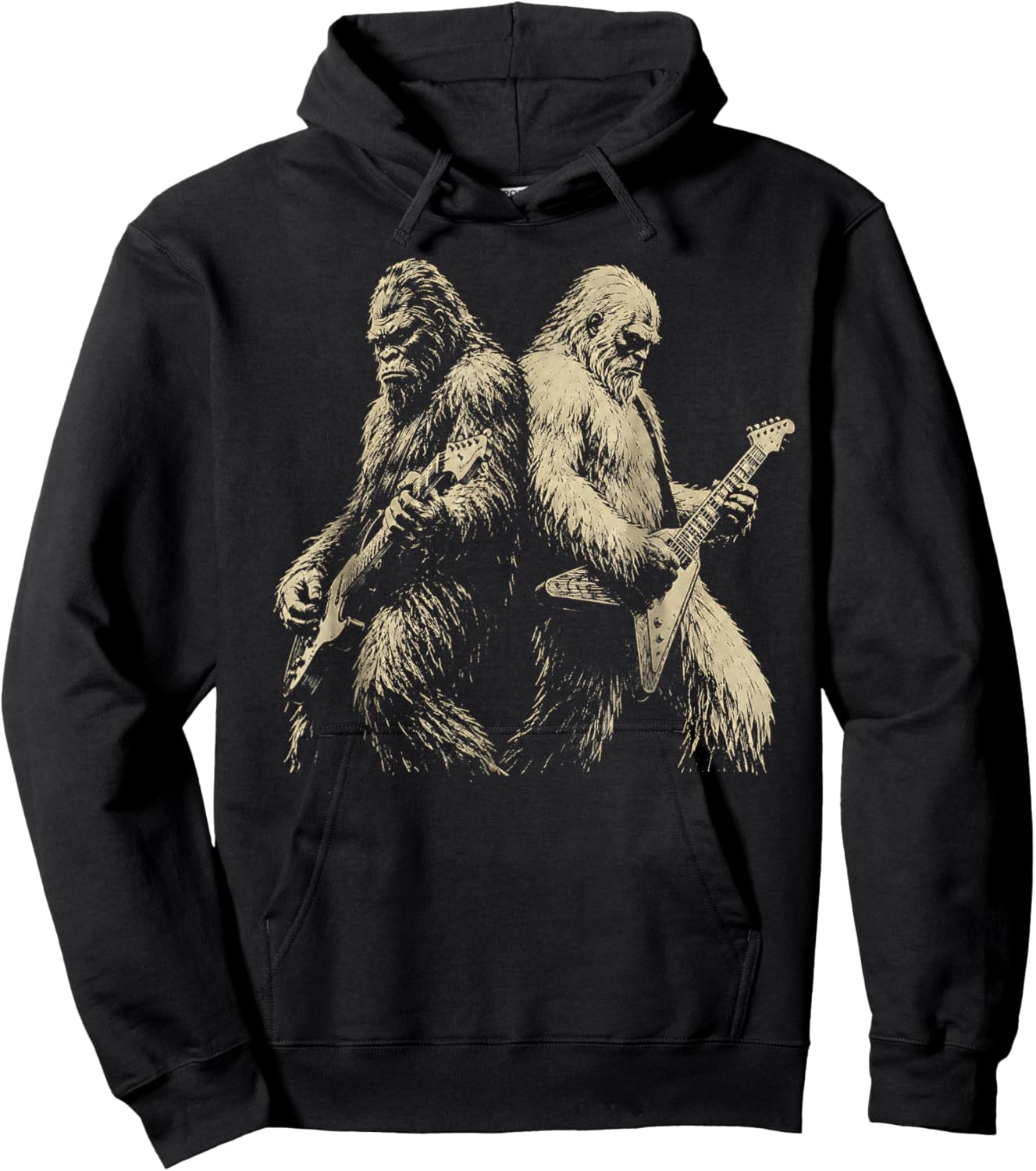 Vintage Bigfoot Playing Guitar with Yeti Rock Music Men Hoodie - Hoodie | Black