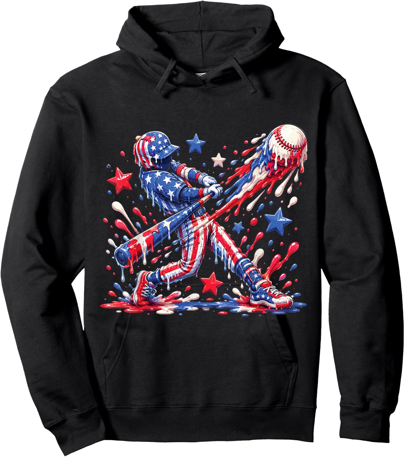 Baseball Drip Ice Cream 4th of July American USA Flag Boys Hoodie - Hoodie | Black