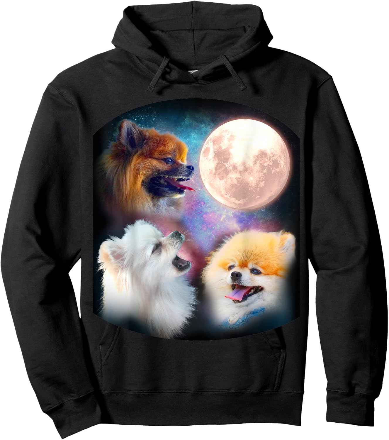 Pomeranian Dog T Shirt - Howling at Moon Hoodie - Hoodie | Black