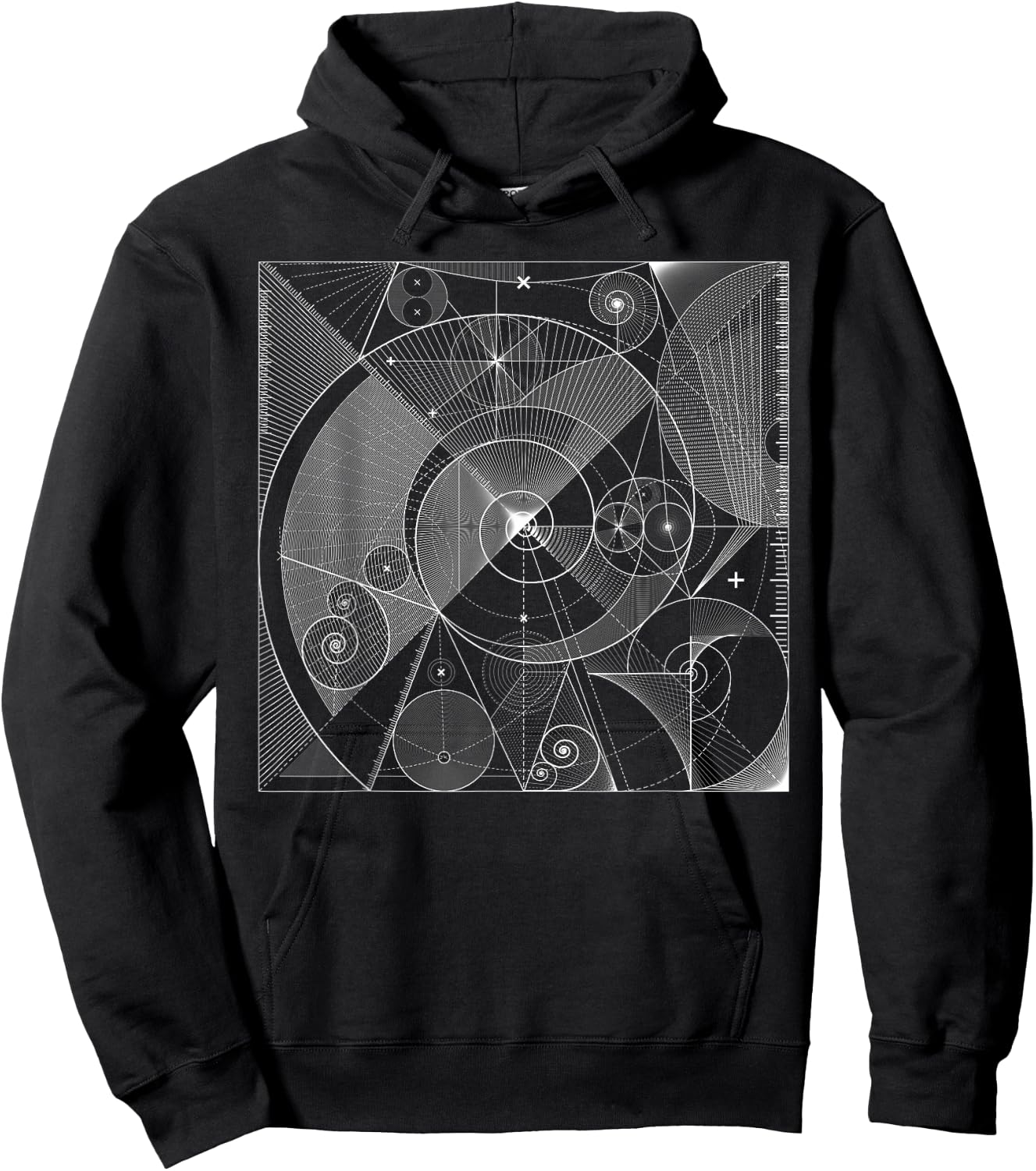 Sacred Geometry T Shirt Fibonacci, White Golden Spiral Hoodie - Hoodie | Black