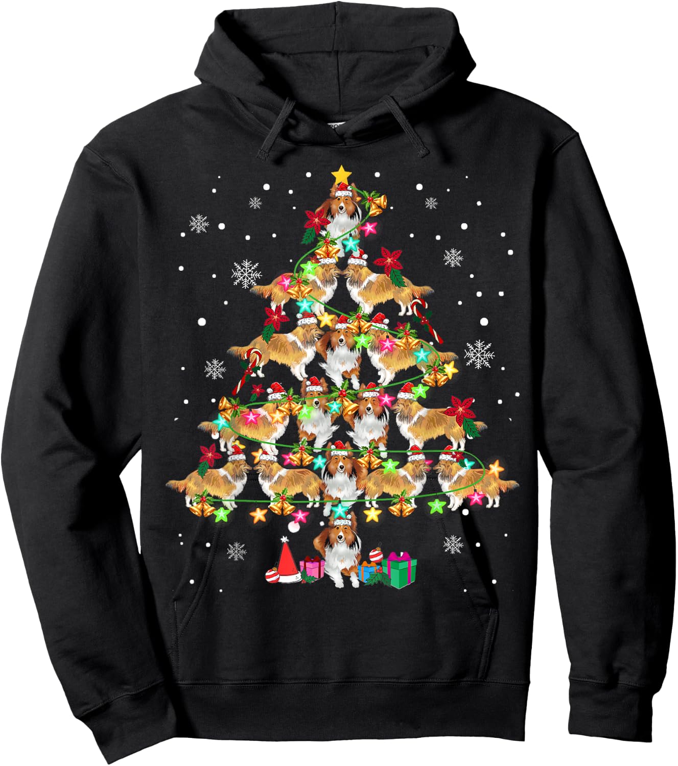 Shetland Sheepdog Christmas Tree Funny Sheltie Christmas Hoodie - Hoodie | Black