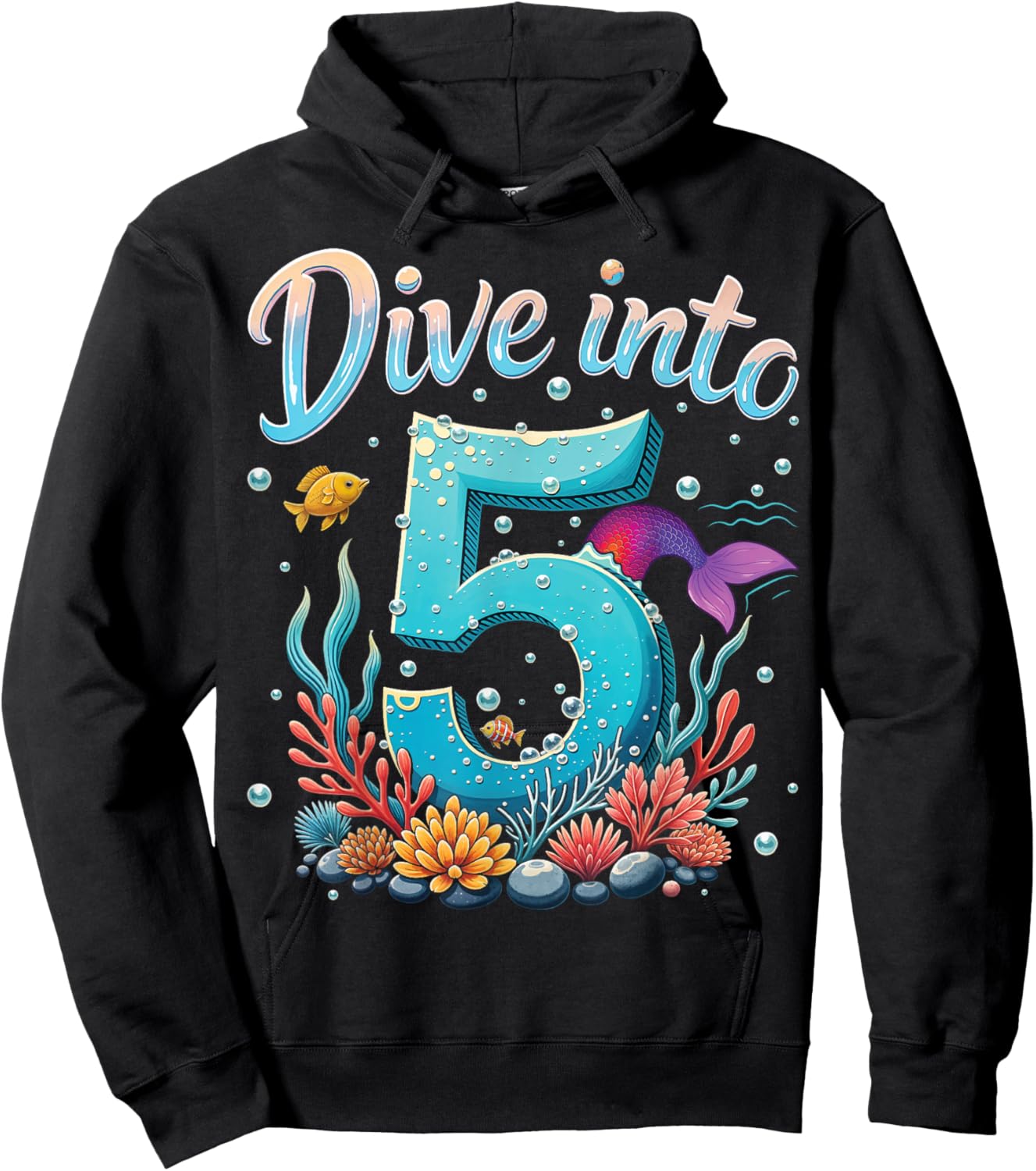 Dive Into 5 Birthday Ocean Underwater Themed 5th Birthday Hoodie - Hoodie | Black