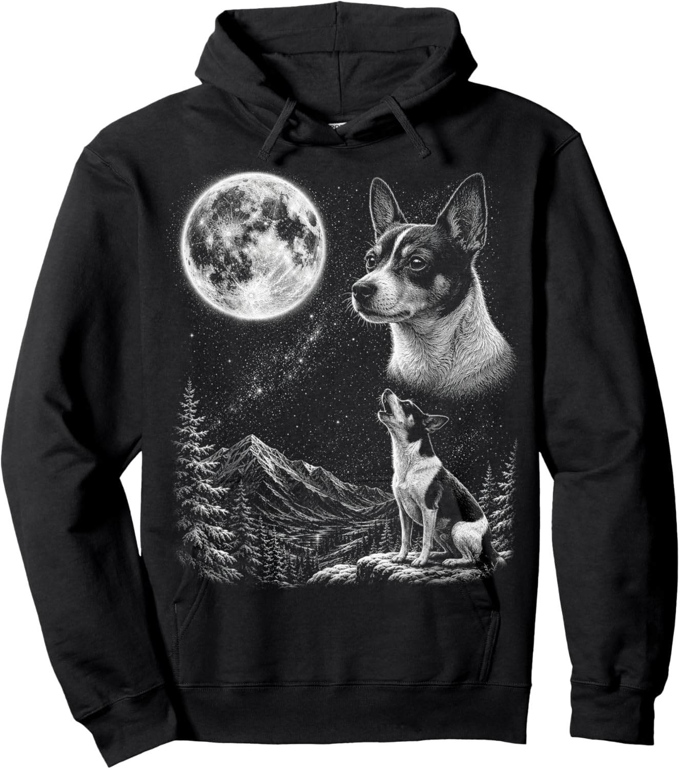 Rat Terrier Dog Howling to the Moon Retro 90's Hoodie - Hoodie | Black