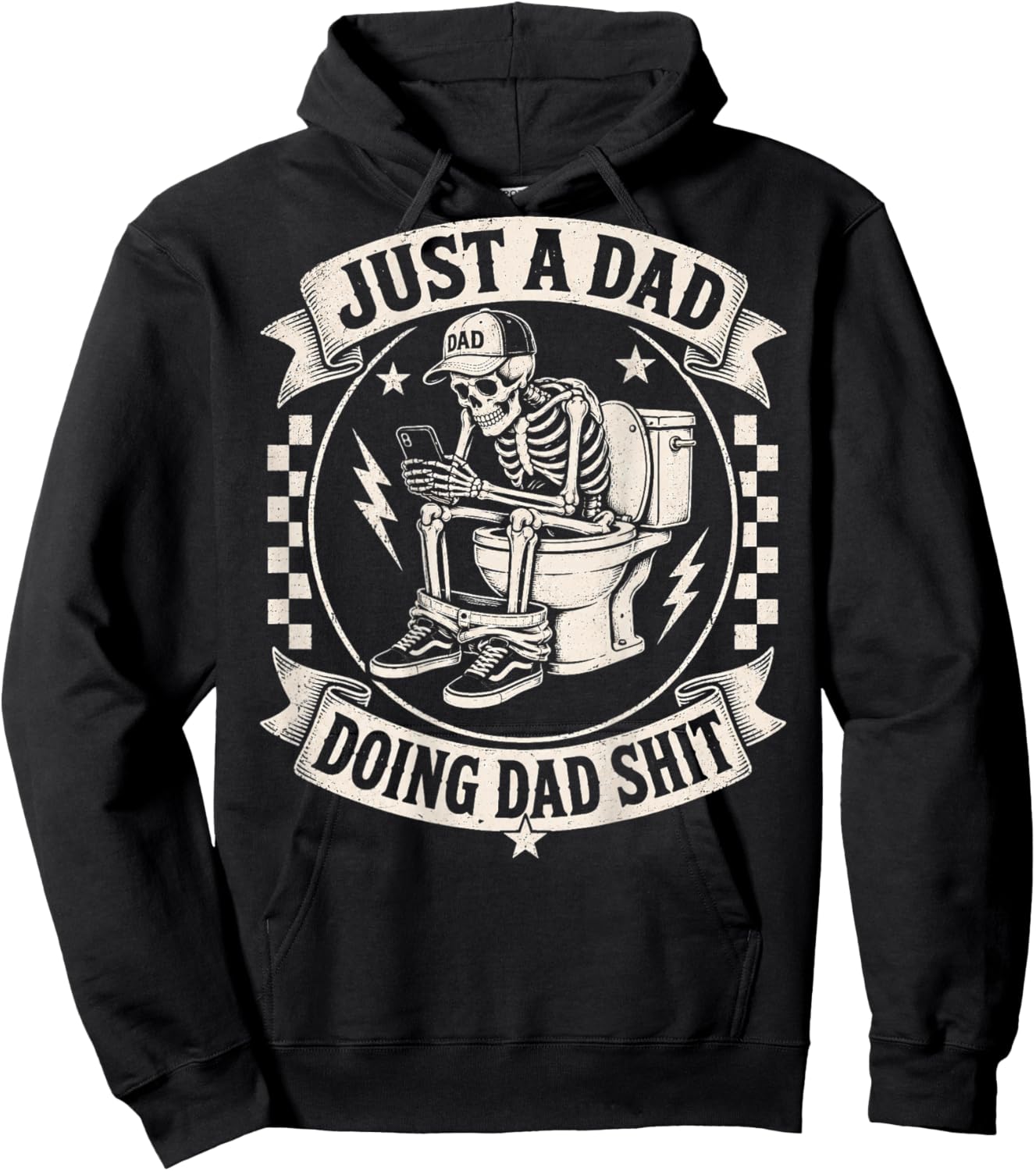 Just A Dad Doing DadShit Funny Skeleton Toilet (On Back) Hoodie - Hoodie | Black
