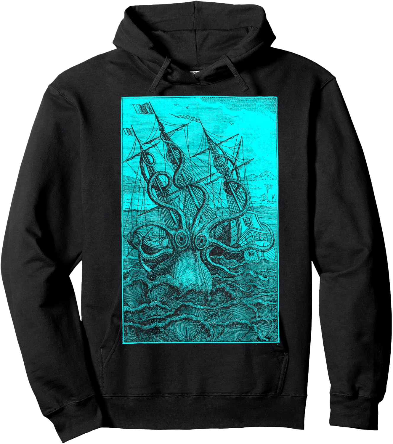Giant Octopus Pirate Ship Vintage Kraken Sailing Squid Hoodie - Hoodie | Black