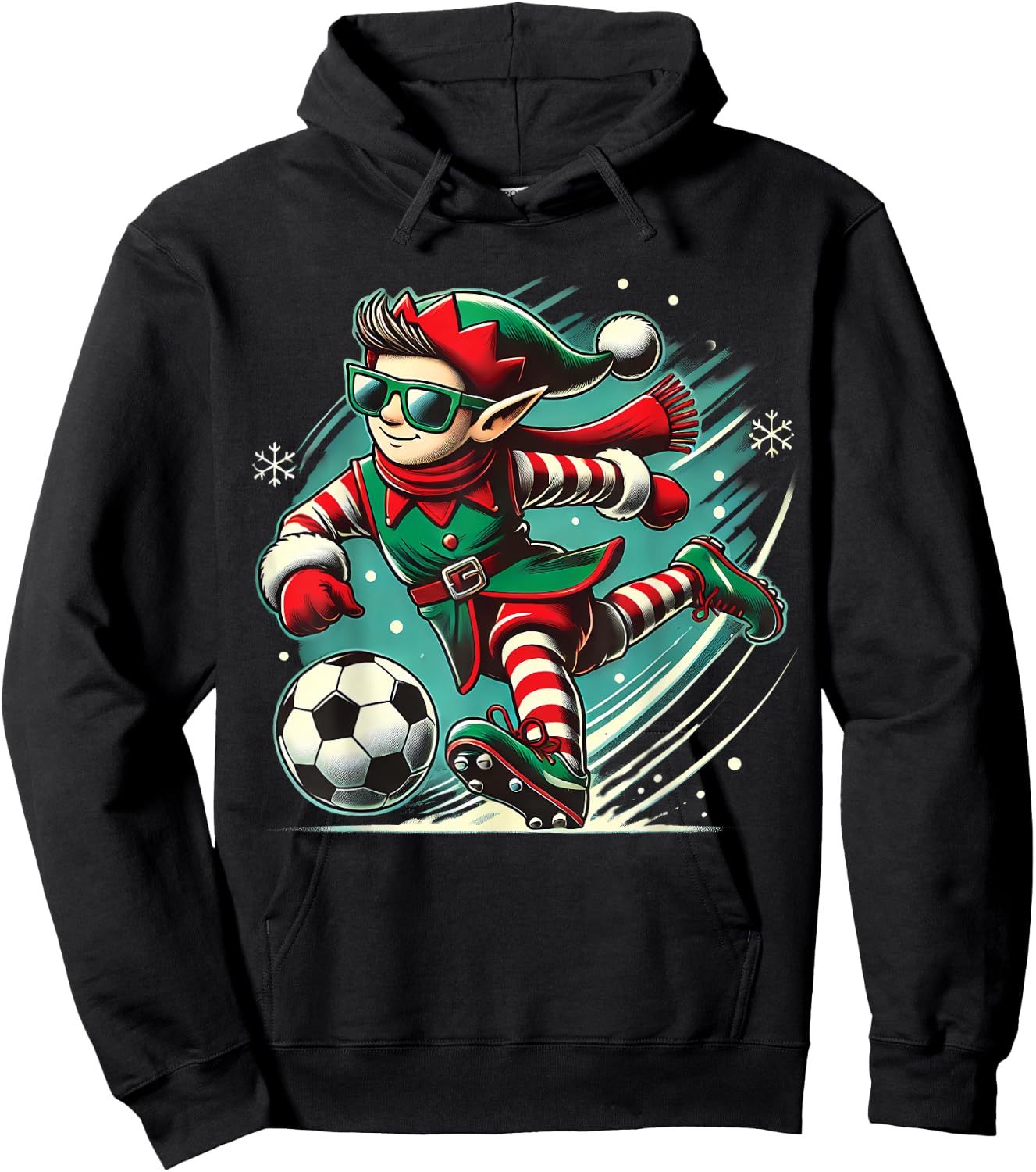 Cute Elf Playing Soccer lovers boys Girls kid teen Christmas Hoodie - Hoodie | Black