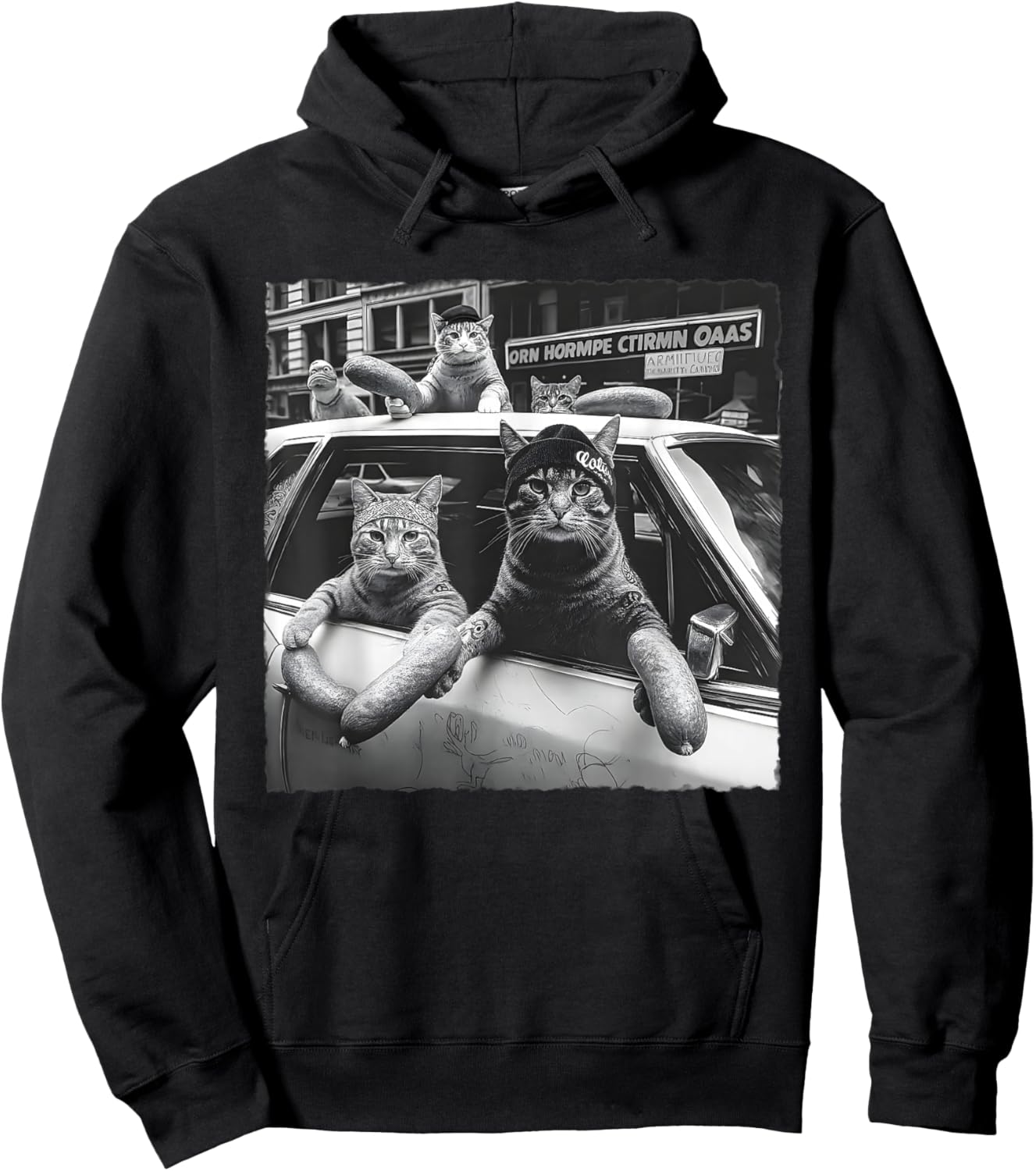 Funny Cat Gang Meme Cool Vintage Humor Sarcastic Men Women Hoodie - Hoodie | Black