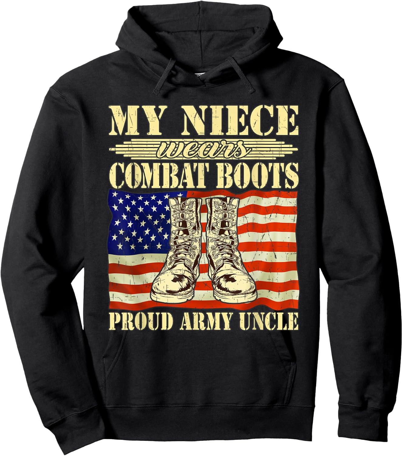 My Niece Wears Combat Boots Proud Army Uncle Military Family Hoodie - Hoodie | Black