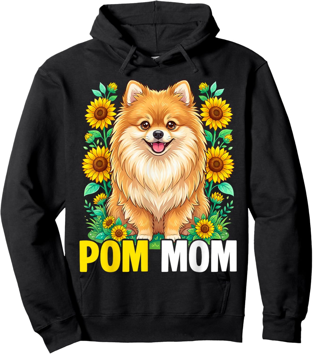 Pom Mom Pomeranian Dog Sunflower Lover Mothers Day Hoodie - Hoodie | Black