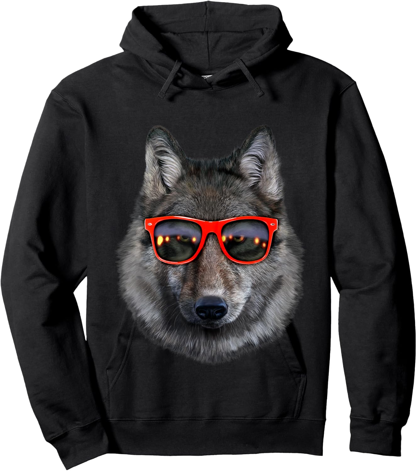 Wolf in Retro Sunglass Frame, Wolves Hoodie - Hoodie | Black