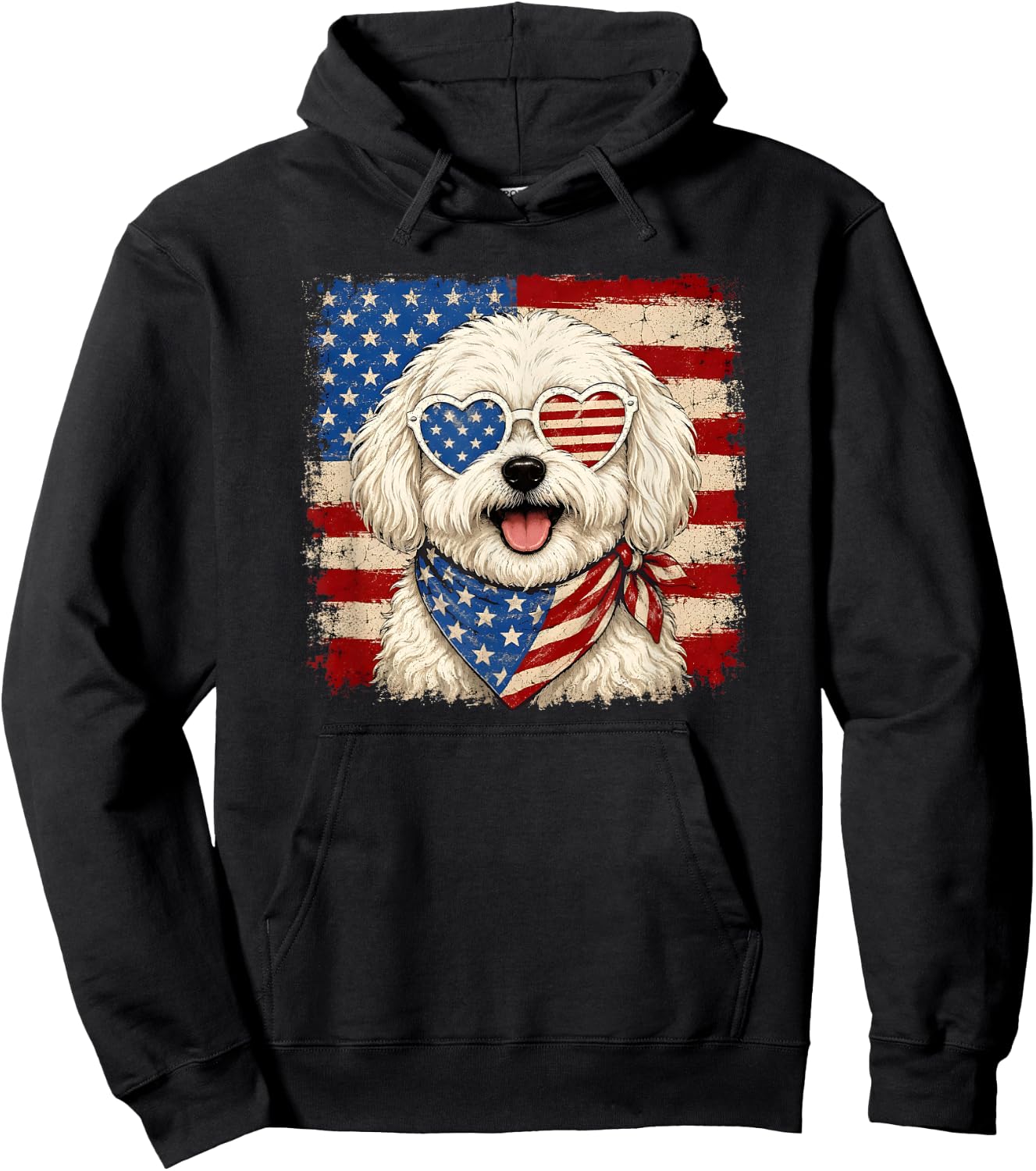 Cute Maltese Dog US America Flag Patriotic 4th of July Hoodie - Hoodie | Black