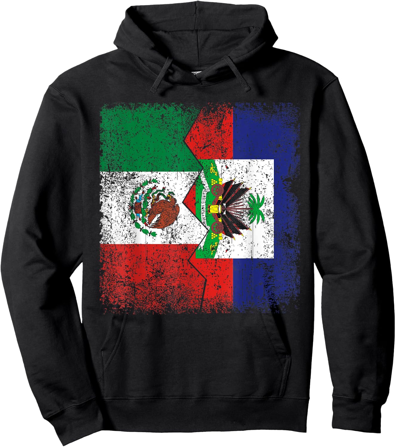 Haitian Roots | Half Mexican Flag | Mexico Haiti Flags Hoodie - Hoodie | Black