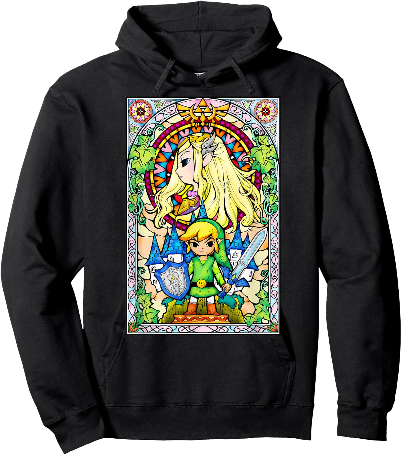 Legend Of Zelda Wind Waker Stained Glass Graphic Hoodie - Hoodie | Black