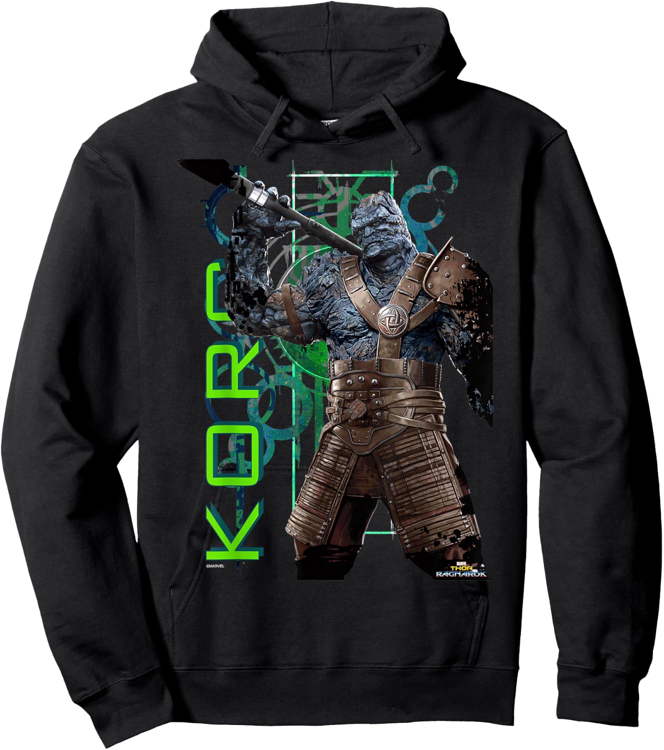 Marvel Thor Ragnarok Korg Green Symbols Graphic Hoodie - Hoodie | Black