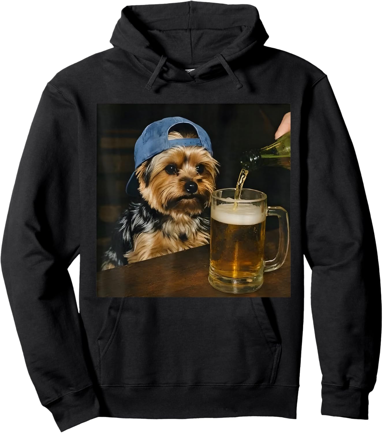 Funny Yorkie Drinking Beer Cute Dog Meme Humor Hoodie - Hoodie | Black