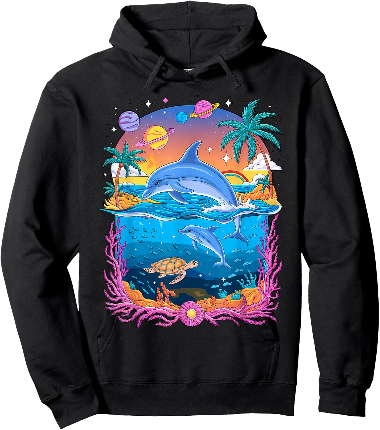 Space Dolphin Galaxy Dolphins Rainbow Hoodie - Hoodie | Black